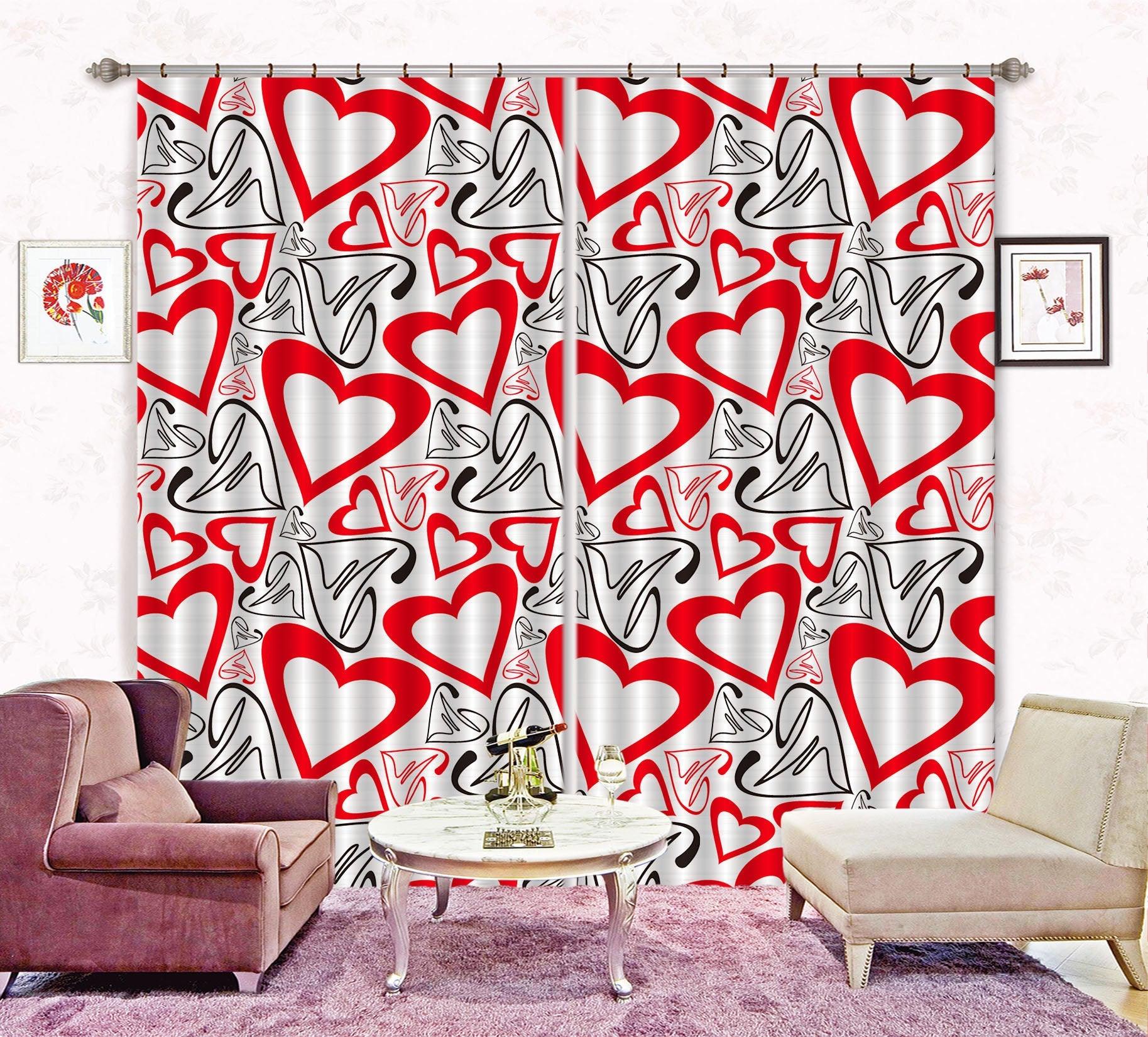 3D Red Heart C182 Blockout Photo Curtain Print Curtains Drapes Fabric Window | 3D Large Photo Curtain, Jess Art Decoration Wallpaper- Jess Art Decoration