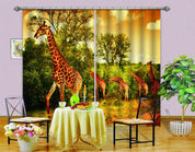 3D Giraffe With Plants C269 Blockout Photo Curtain Print Curtains Drapes Fabric Window | 3D Large Photo Curtain, Jess Art Decoration Wallpaper- Jess Art Decoration