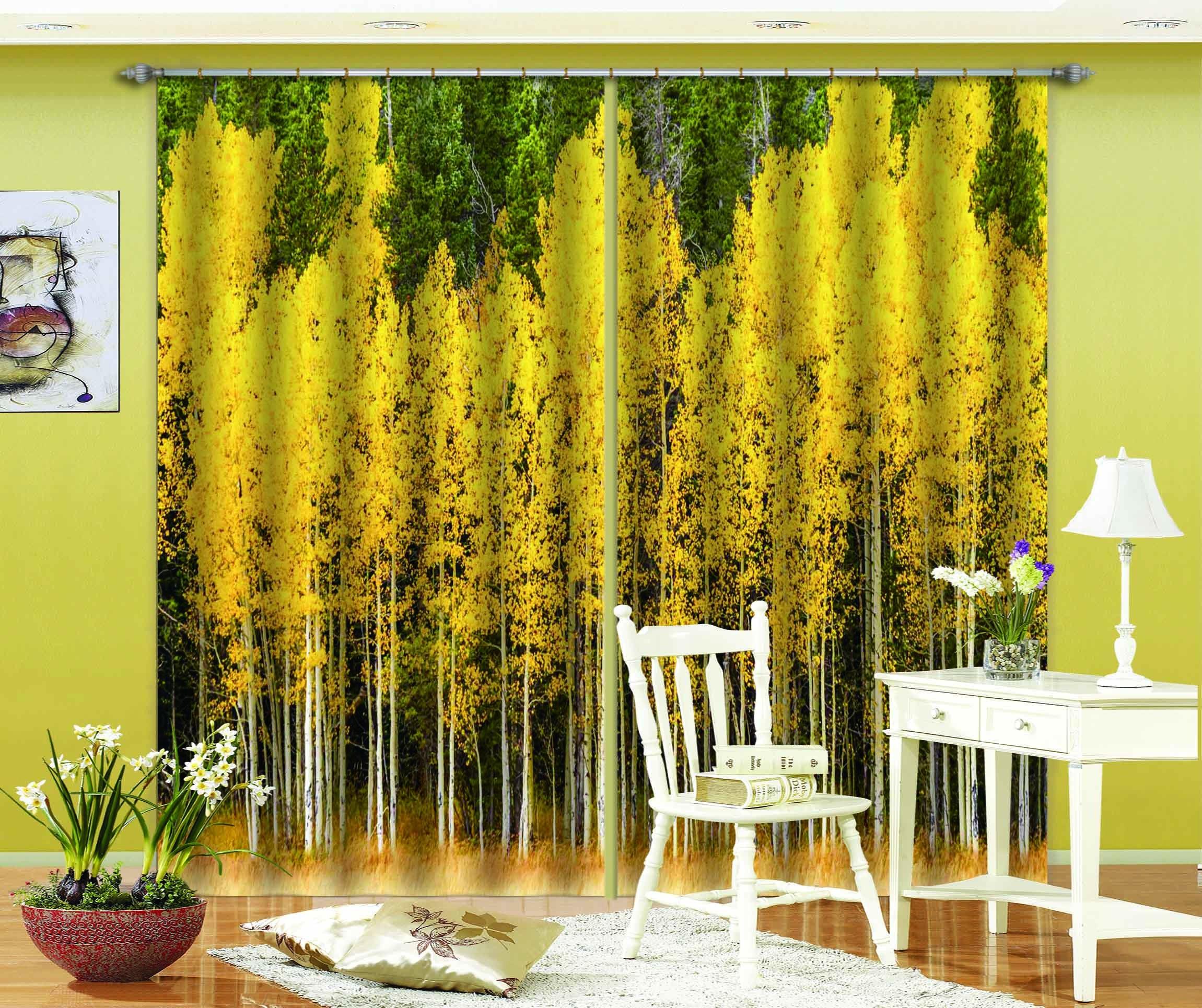 3D Yellow Trees C292 Blockout Photo Curtain Print Curtains Drapes Fabric Window | 3D Large Photo Curtain, Jess Art Decoration Wallpaper- Jess Art Decoration
