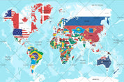 3D Map World Flags Countries Flowers Wall Mural Wallpaper WJ 9438- Jess Art Decoration