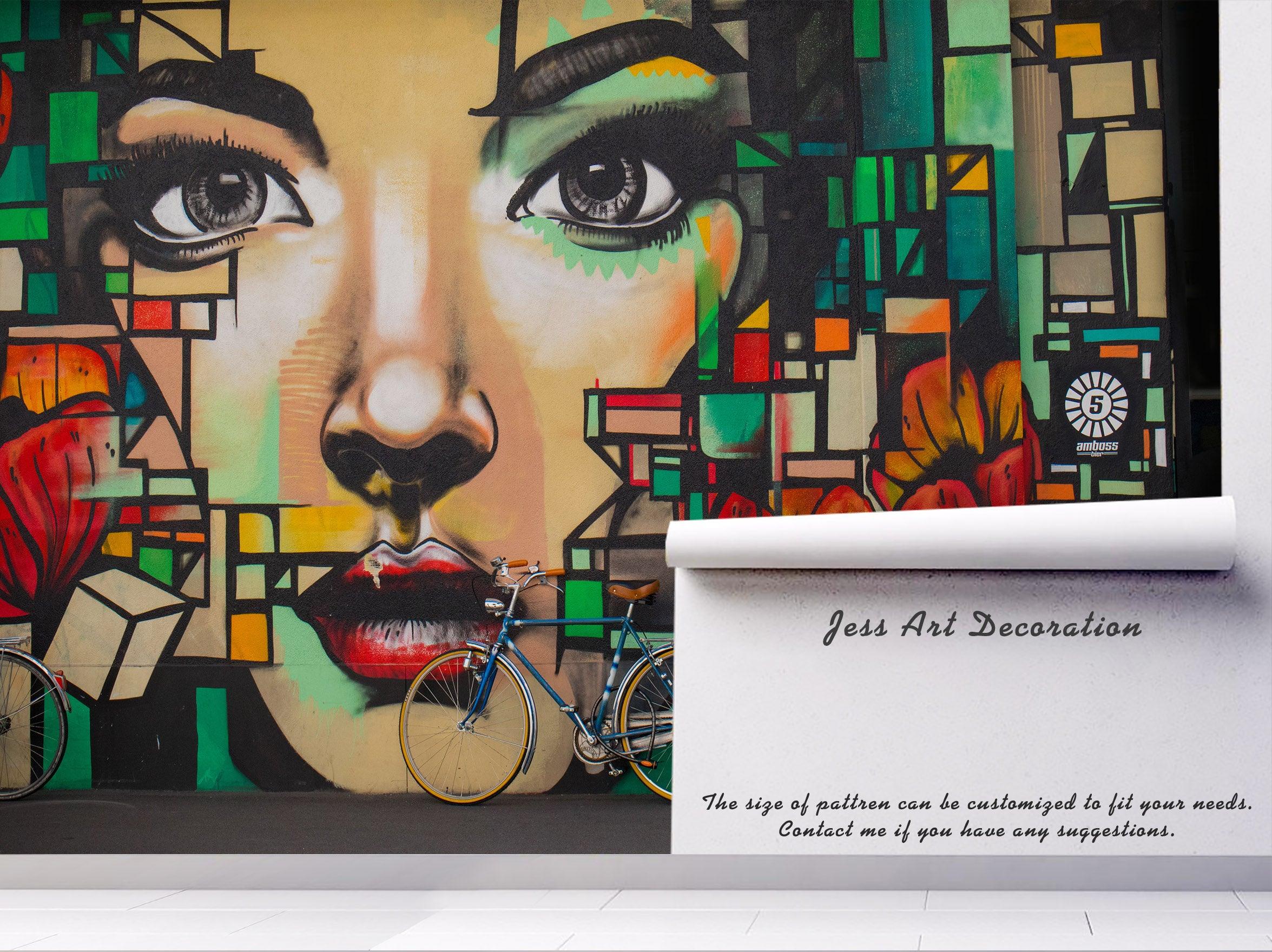 3D Abstract Girl Face Graffiti Wall Mural Wallpaper 221- Jess Art Decoration