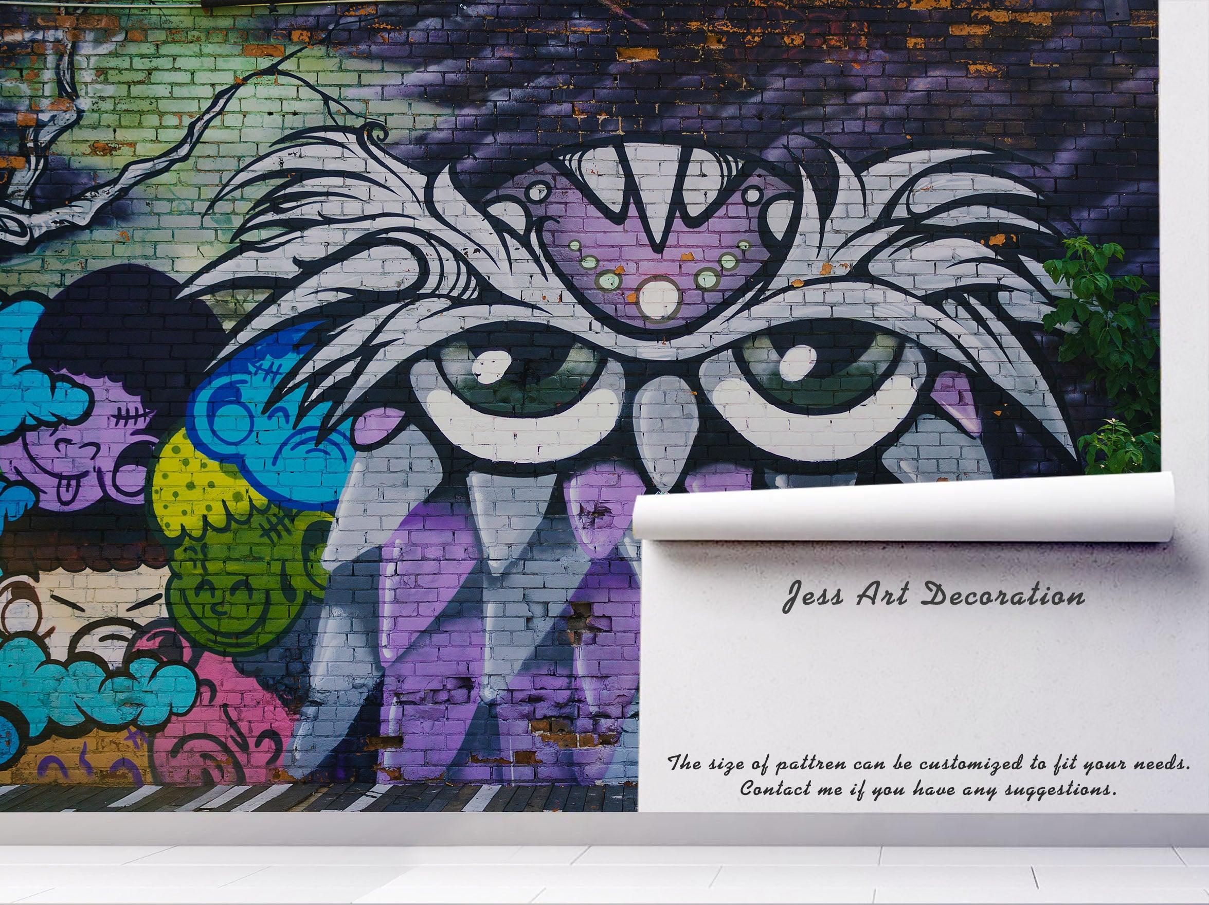 3D Abstract Purple Owl Brick Wall Mural Wallpaper 239- Jess Art Decoration