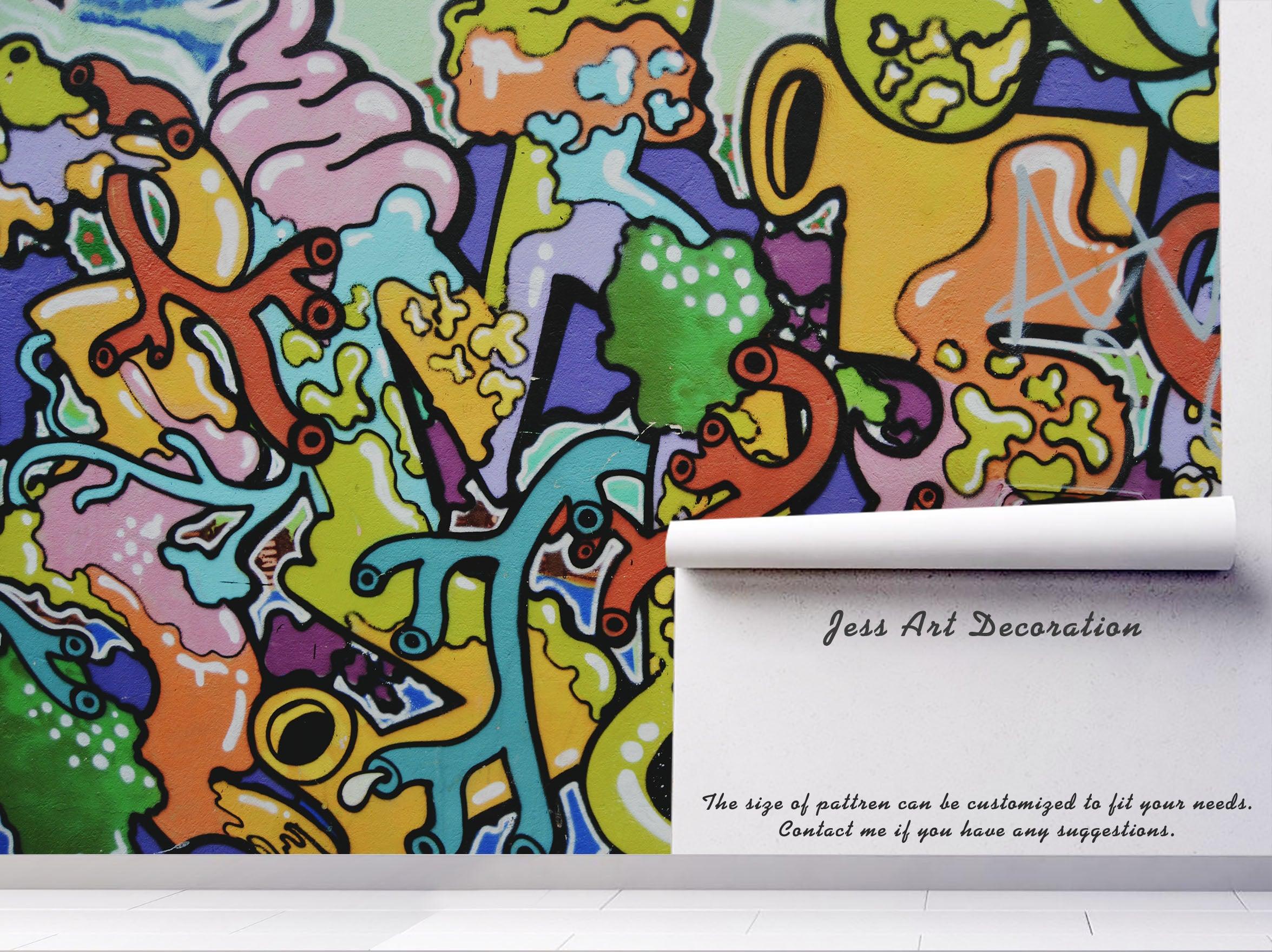 3D Abstract Colorful Graffiti Wall Mural Wallpaper 237- Jess Art Decoration