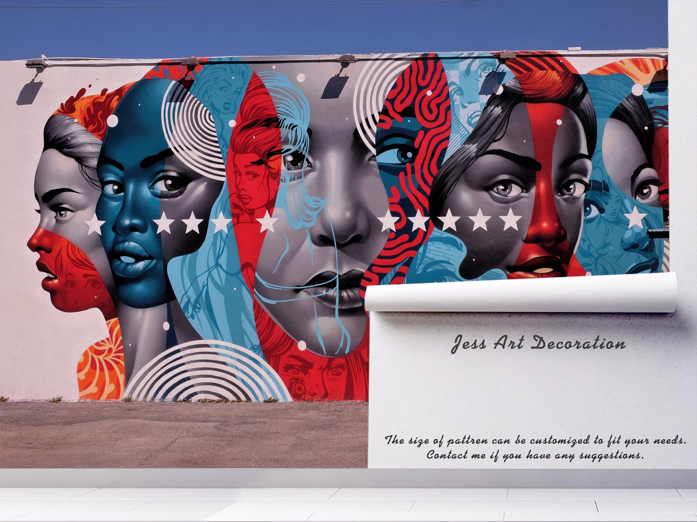 3D Colorful Girl Face Graffiti Wall Mural Wallpaper 214- Jess Art Decoration