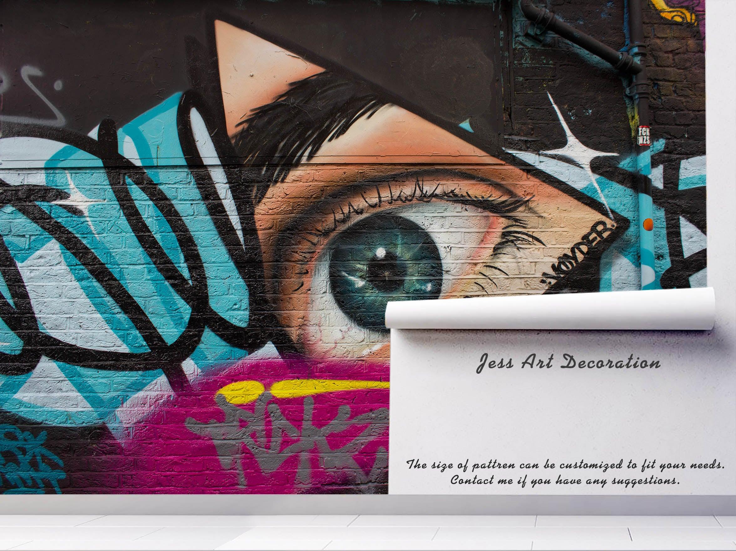 3D Watecolor Face Eye Graffiti Wall Mural Wallpaper B98- Jess Art Decoration