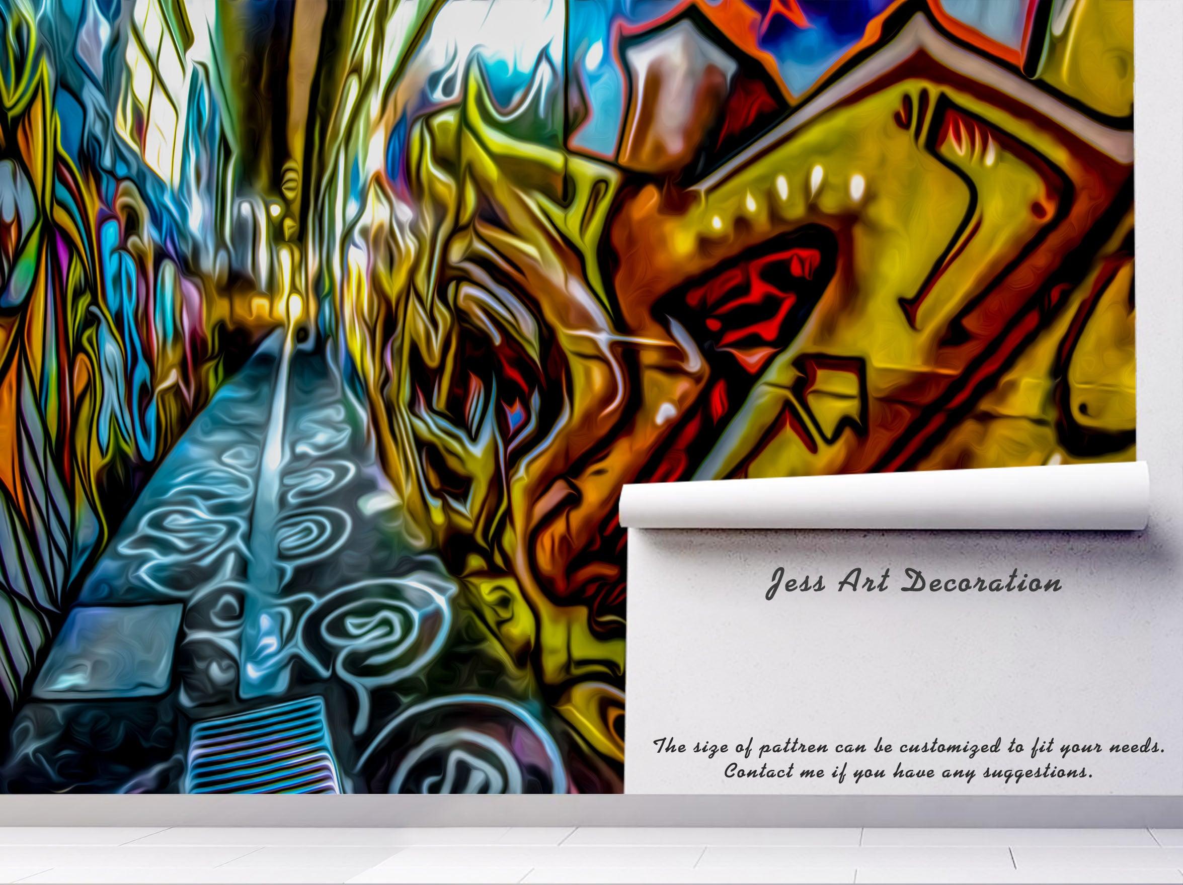3D City Street Graffiti Wall Mural Wallpaper B104- Jess Art Decoration