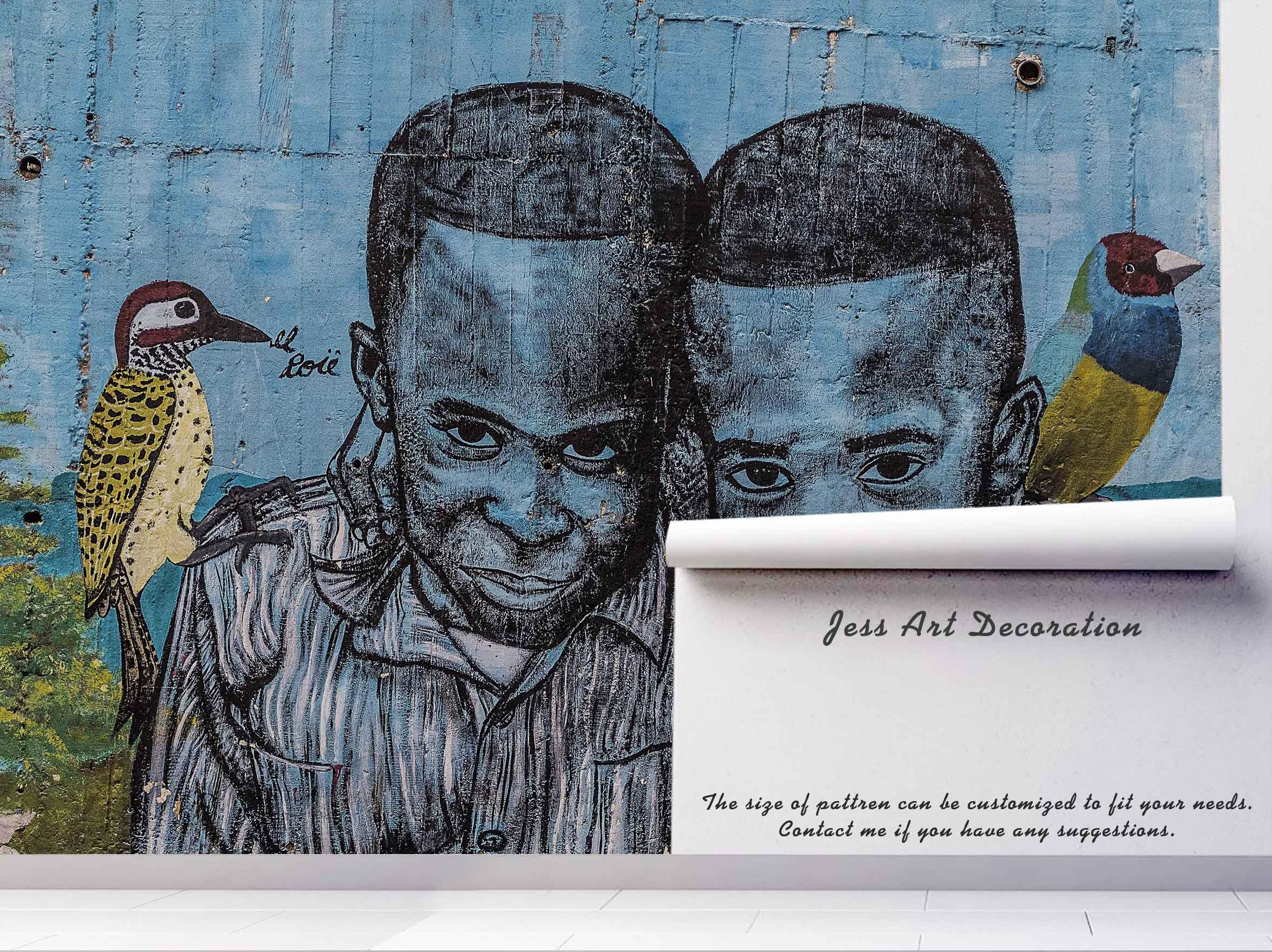 3D Retro Brother Bird Sea Graffiti Wall Mural Wallpaper 179- Jess Art Decoration