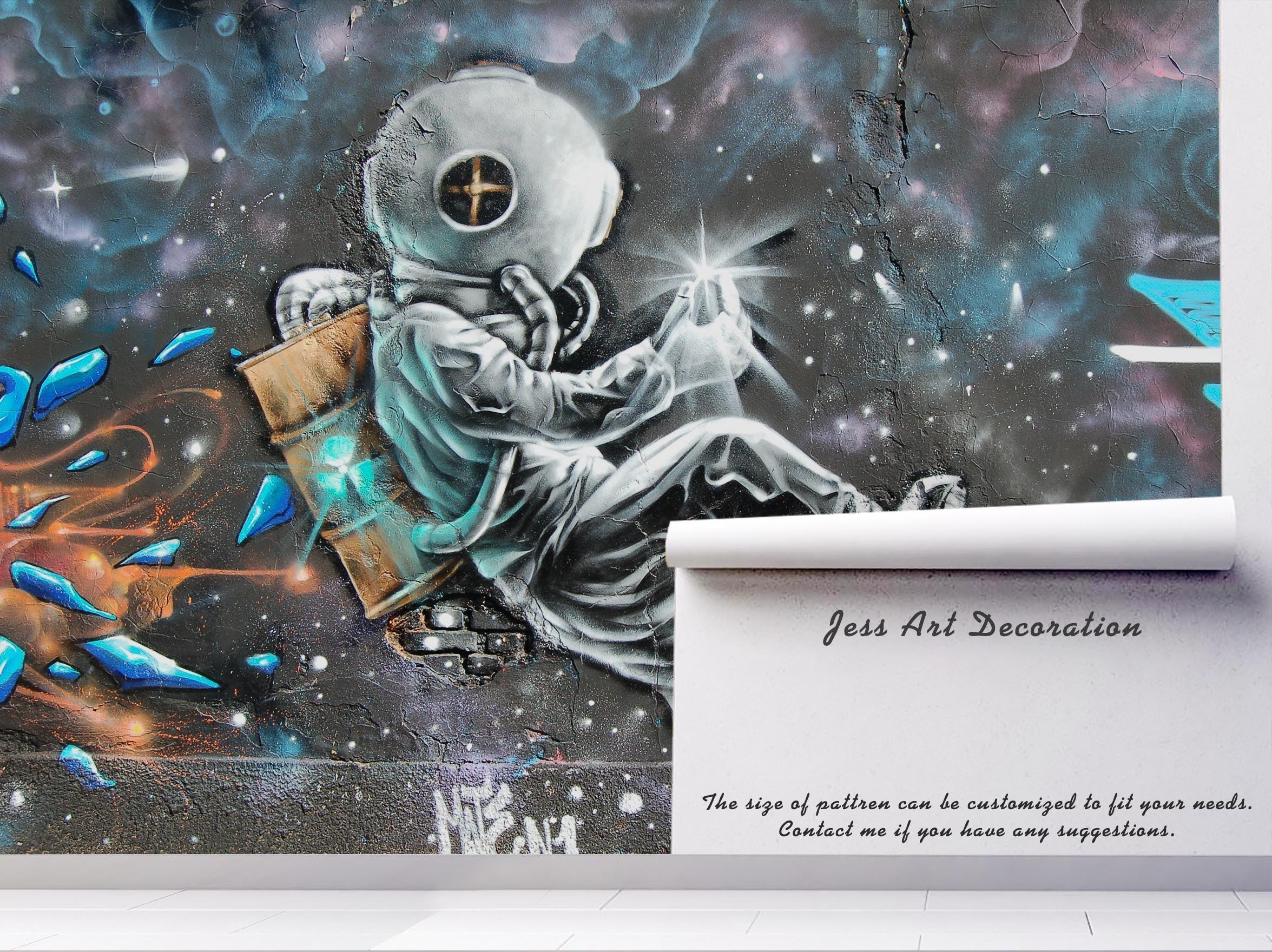 3D Retro Space Astronaut Wall Mural Wallpaper B109- Jess Art Decoration