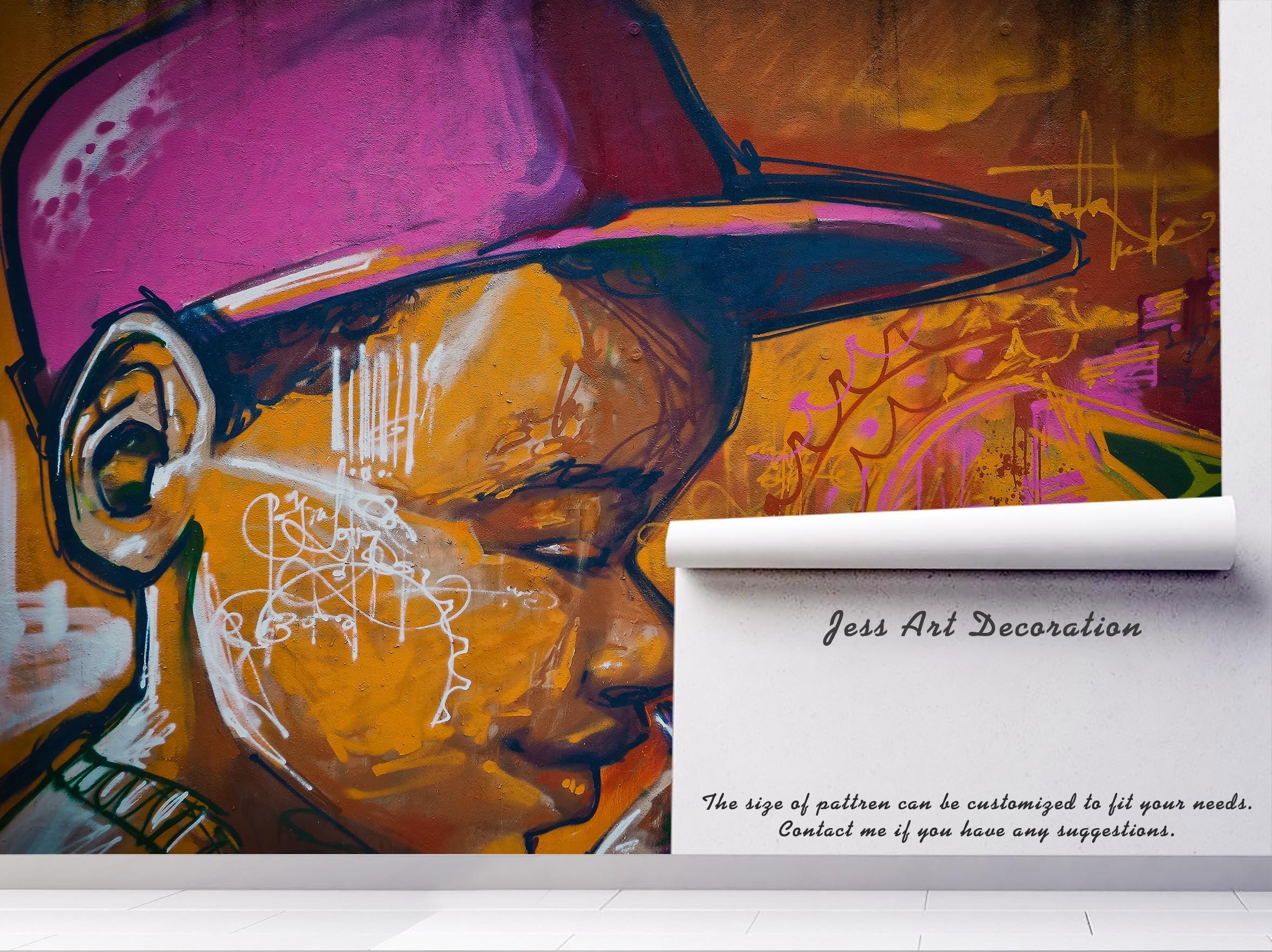 3D Retro Purple Hat Boy Graffiti Wall Mural Wallpaper 175- Jess Art Decoration