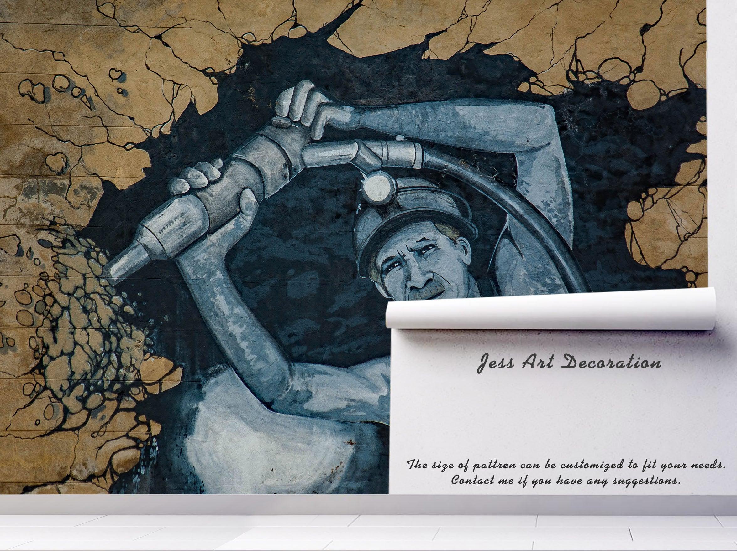 3D Hand Painting Miner Work Wall Mural Wallpaper 172- Jess Art Decoration