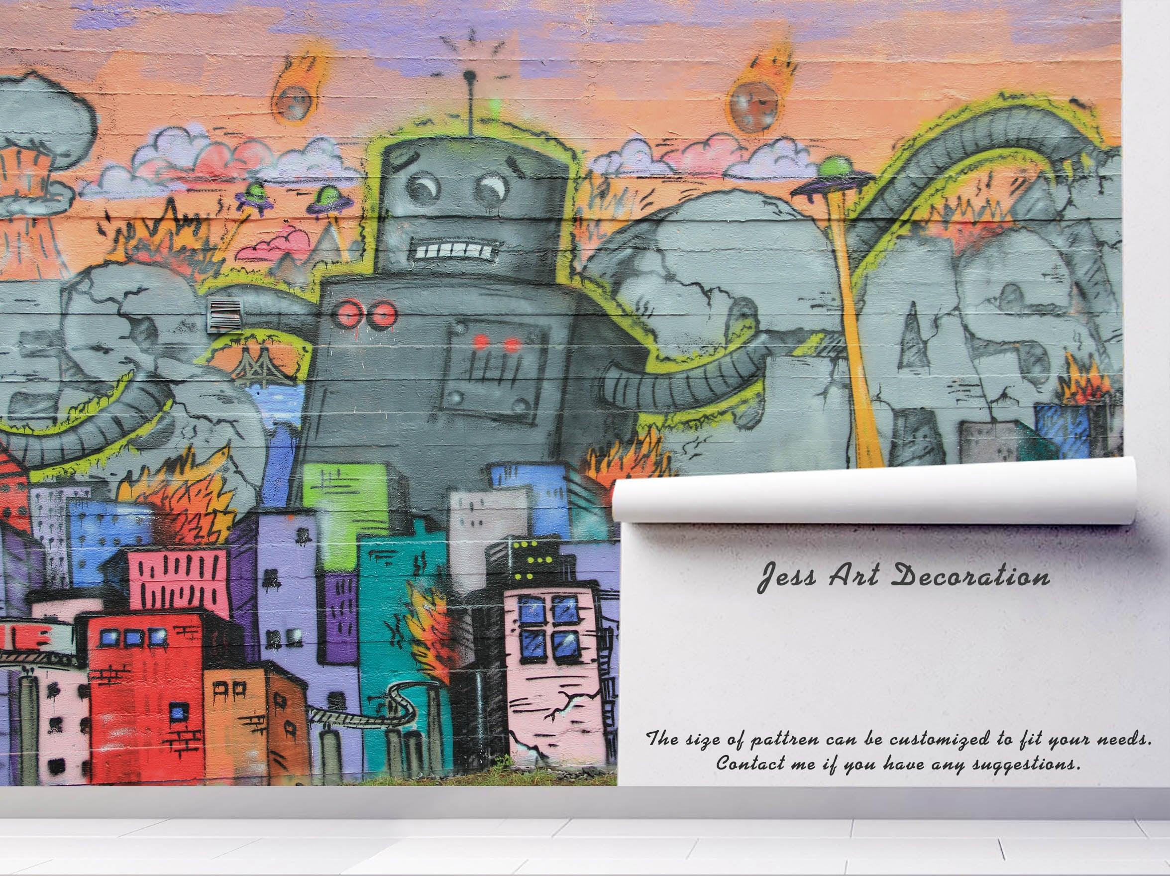 3D Abstract City Robot Wall Mural Wallpaper 171- Jess Art Decoration