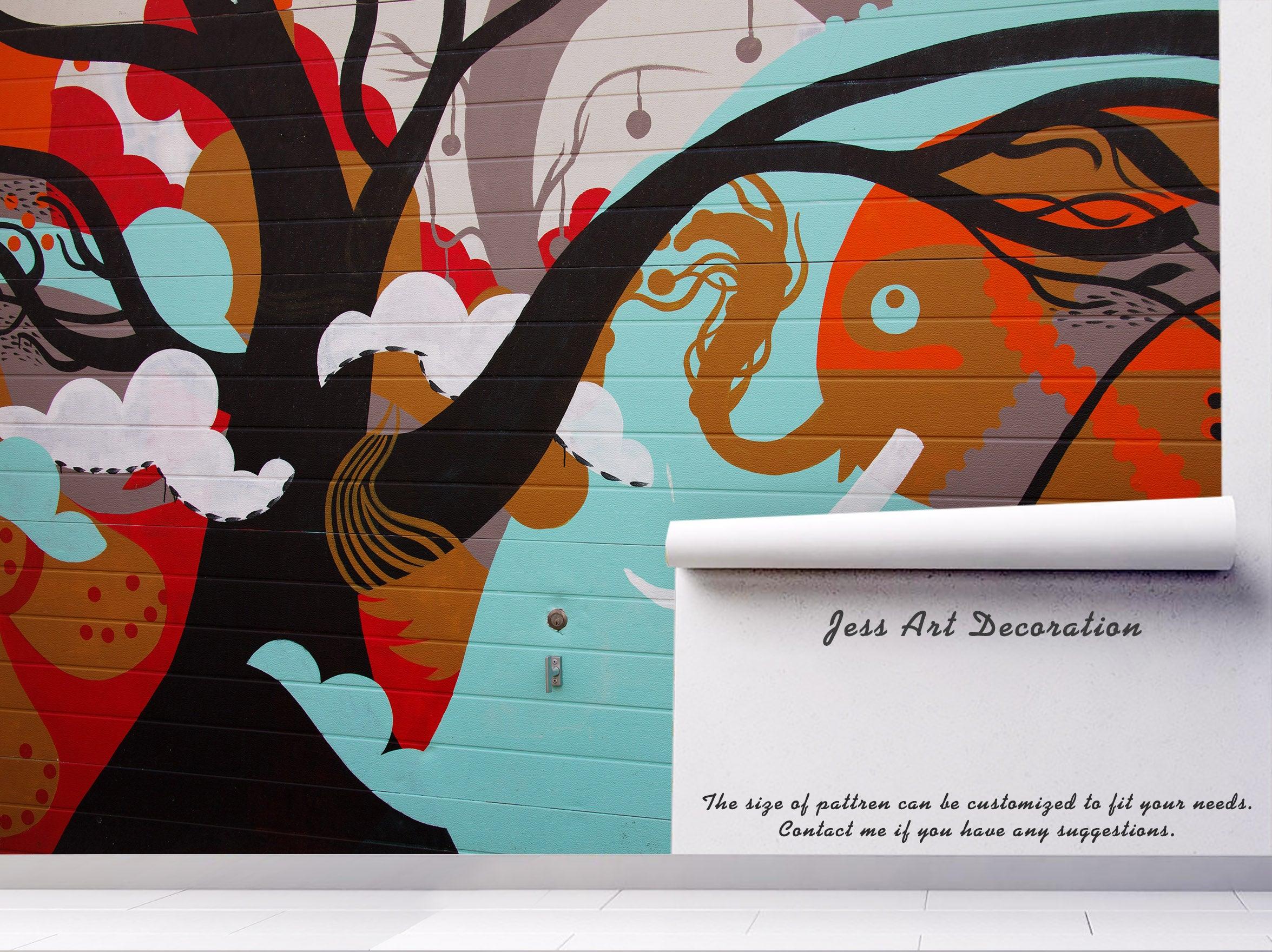 3D Abstract Forest Animals Graffiti Wall Mural Wallpaper 164- Jess Art Decoration