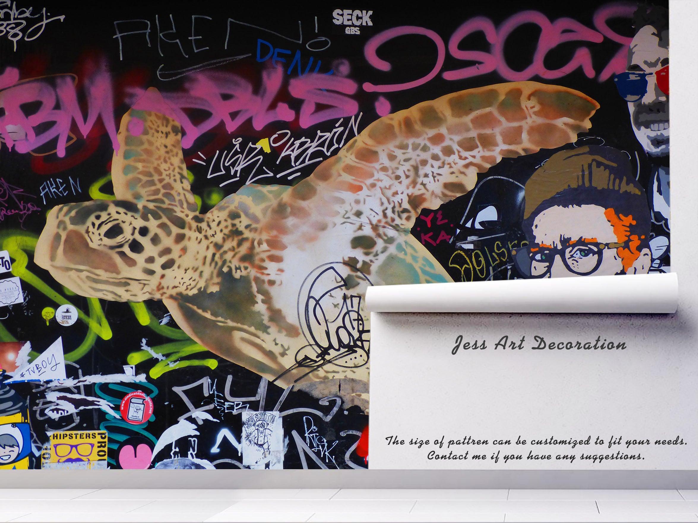 3D Sea Turtle Painter Graffiti Wall Mural Wallpaper 159- Jess Art Decoration