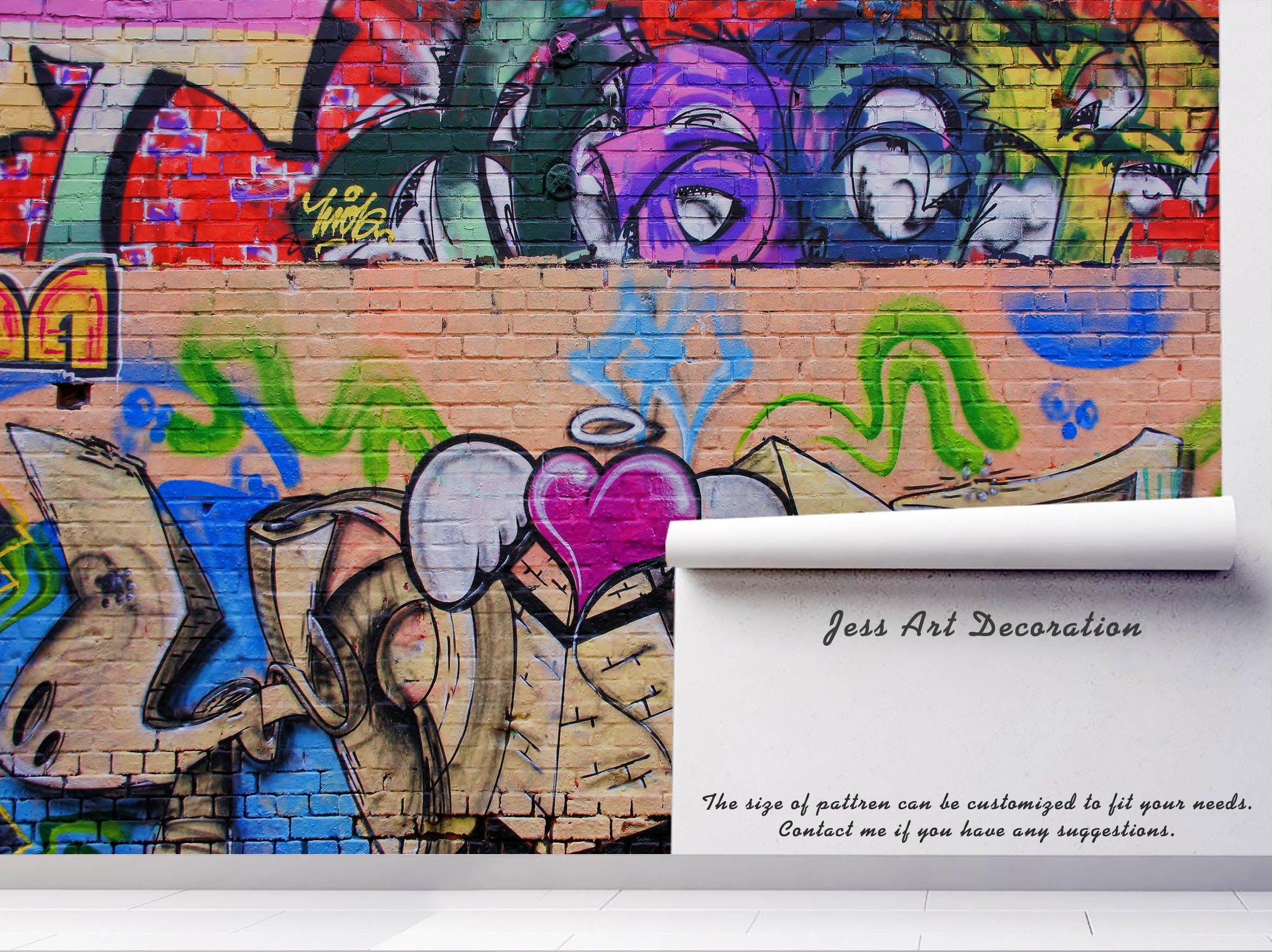3D Brick Abstract Colorful Graffiti Wall Mural Wallpaper 154- Jess Art Decoration