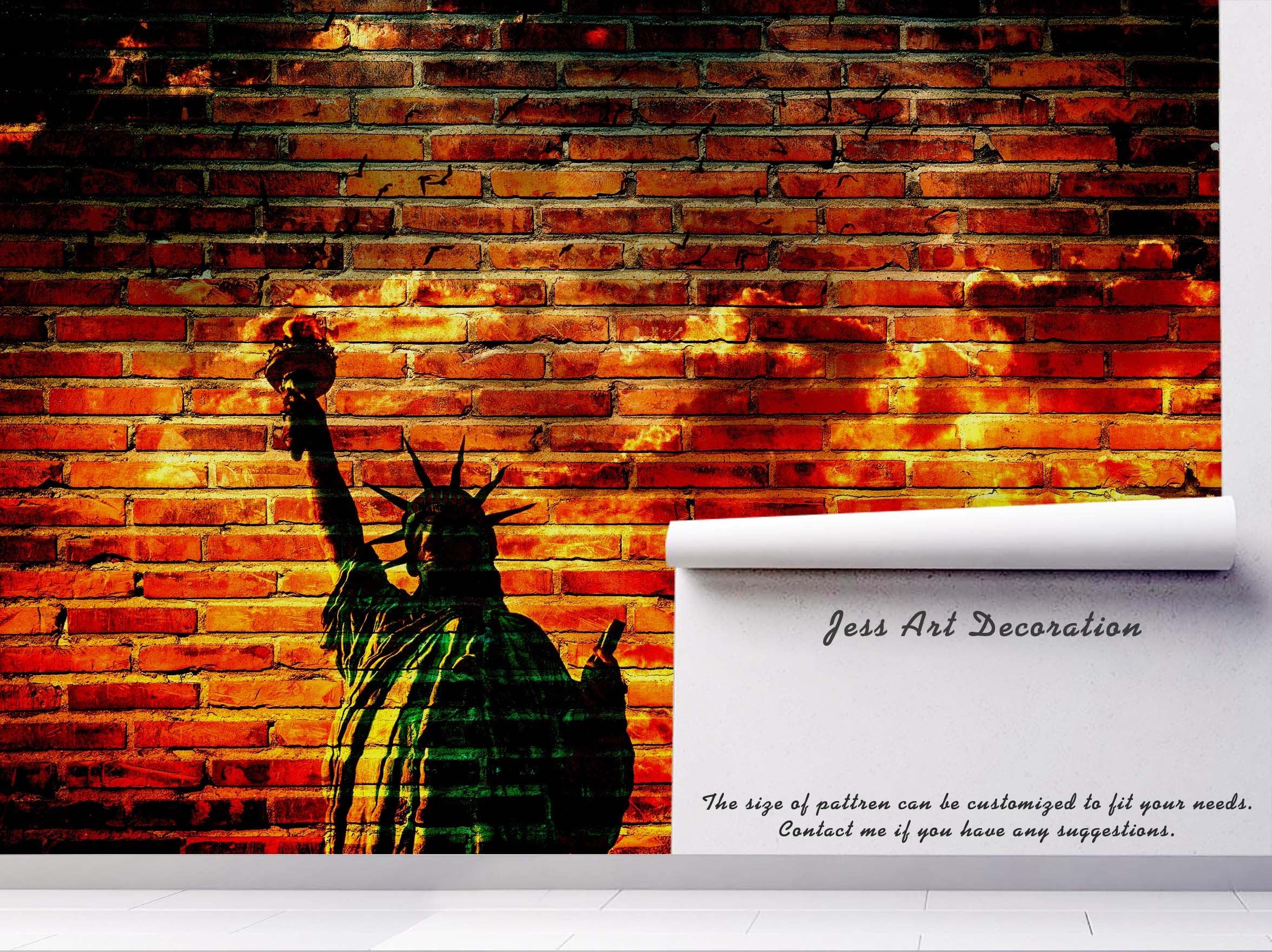 3D Dark Red Brick Goddess Of Liberty Wall Mural Wallpaper 142- Jess Art Decoration