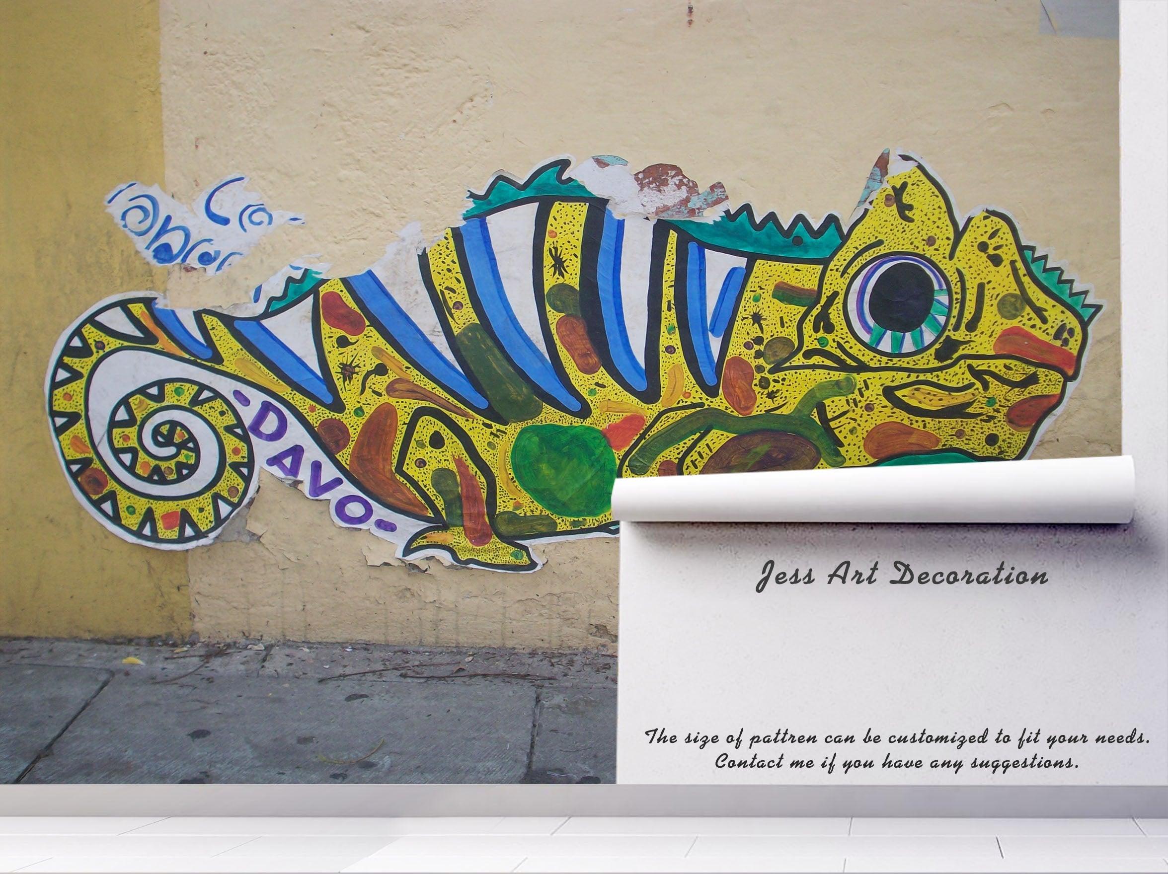 3D Abstract Yellow Chameleon Graffiti Wall Mural Wallpaper 63- Jess Art Decoration