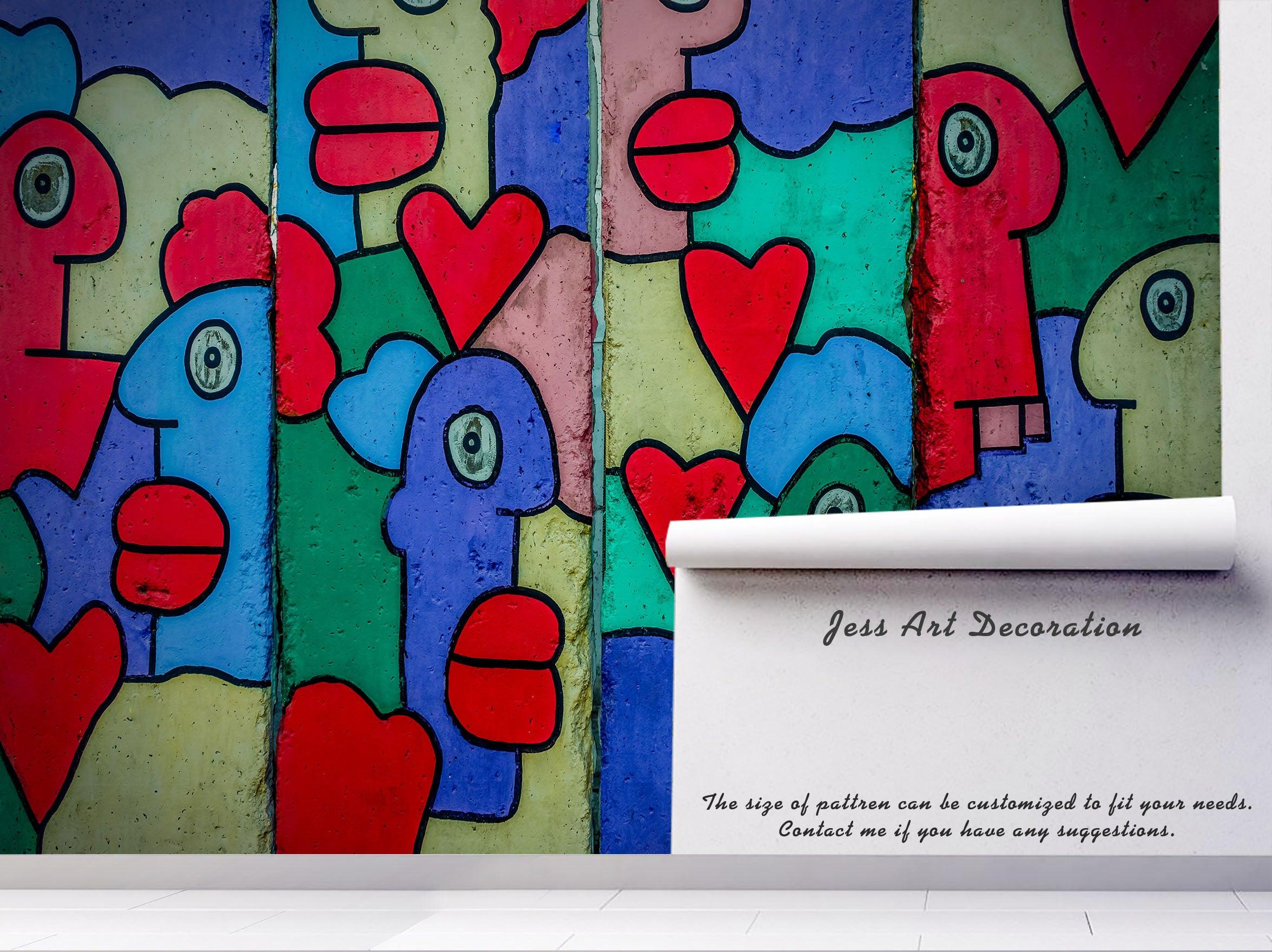 3D Abstract Cartoon Animals Red Heart Wall Mural Wallpaper 89- Jess Art Decoration