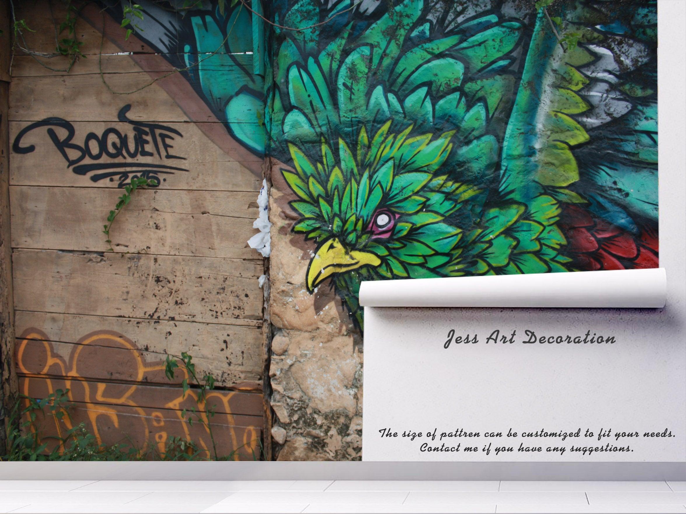3D Abstract Green Eagle Wooden Graffiti Wall Mural Wallpaper 80- Jess Art Decoration