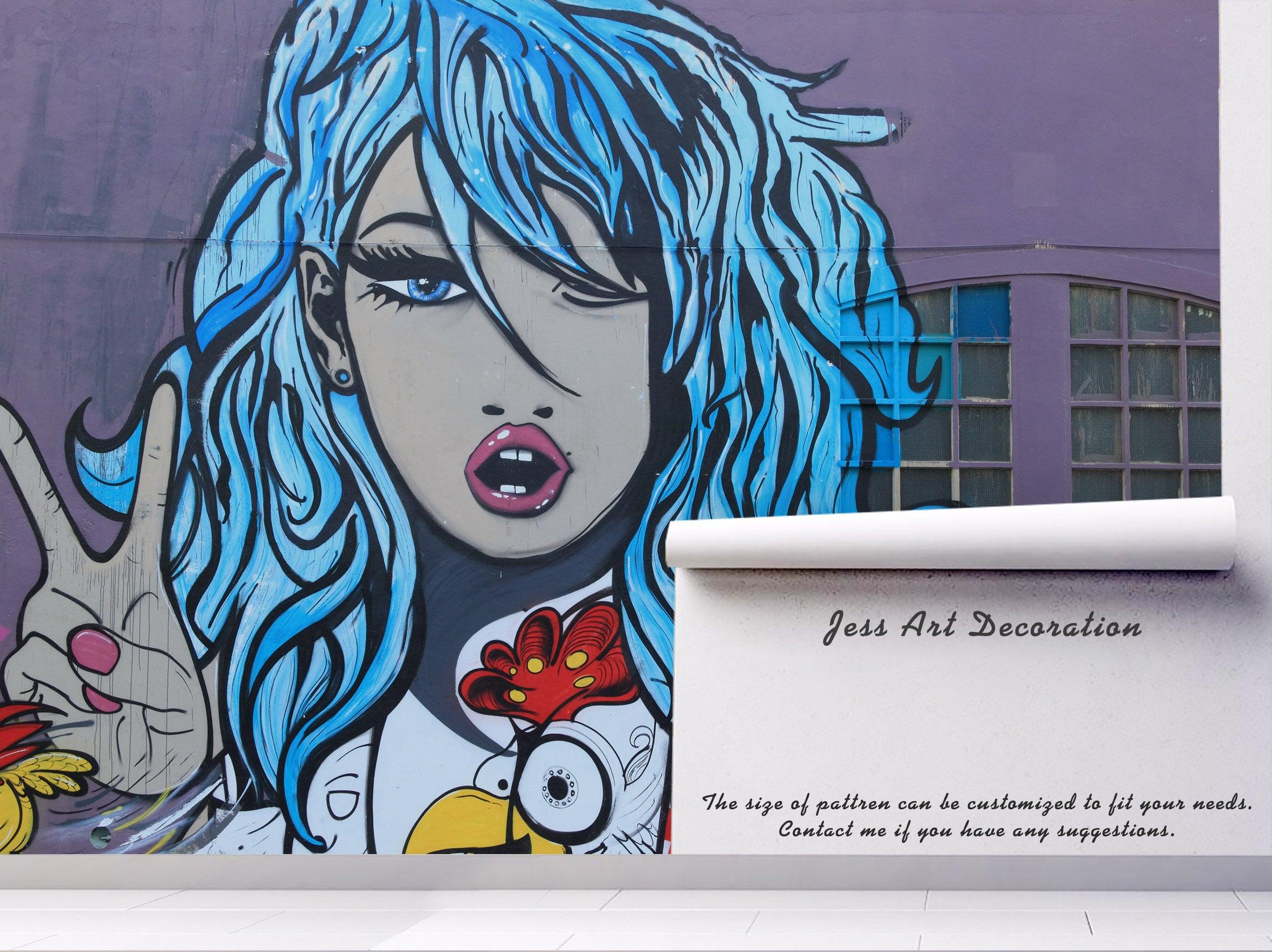3D Blue Girl Building Graffiti Wall Mural Wallpaper 76- Jess Art Decoration