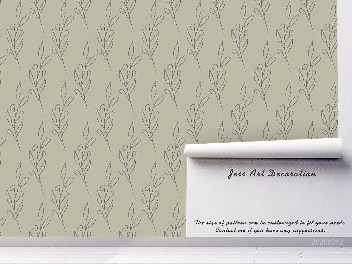 3D Hand Drawn Floral Leaf Green Wall Mural Wallpaper A077 LQH- Jess Art Decoration