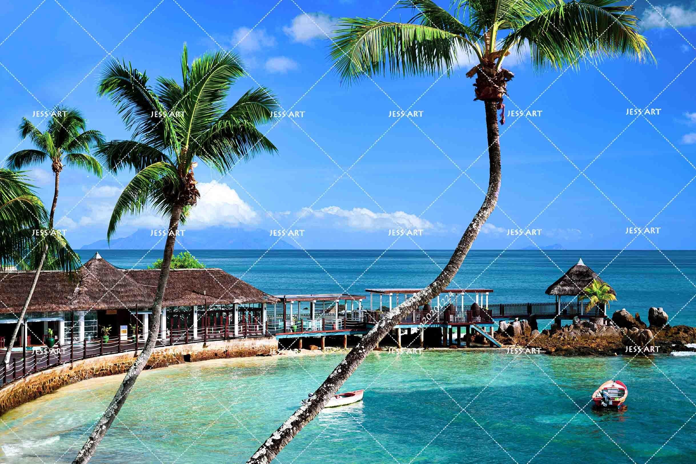 3D Blue Sky Sea Coconut Tree Wall Mural Wallpaper LQH 28- Jess Art Decoration