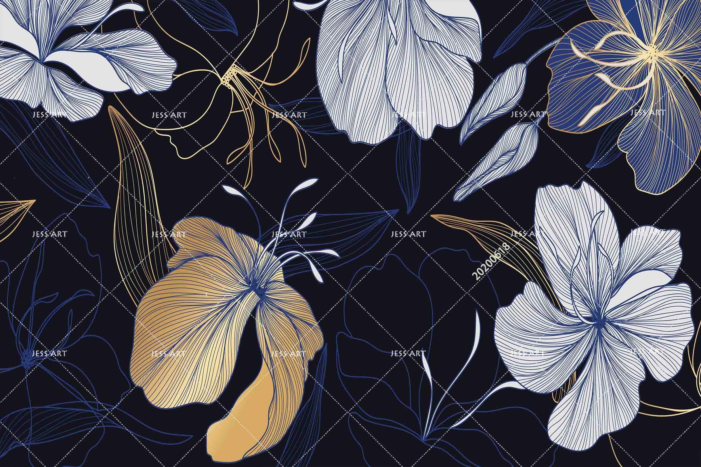 3D Retro Blue Floral Wall Mural Wallpaper A150 LQH- Jess Art Decoration