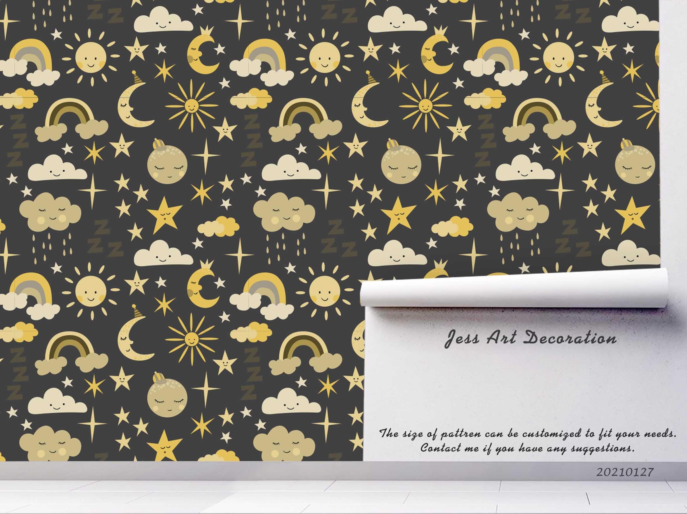 3D Cartoon Sun Moon Star Cloud Wall Mural Wallpaper LQH 103- Jess Art Decoration