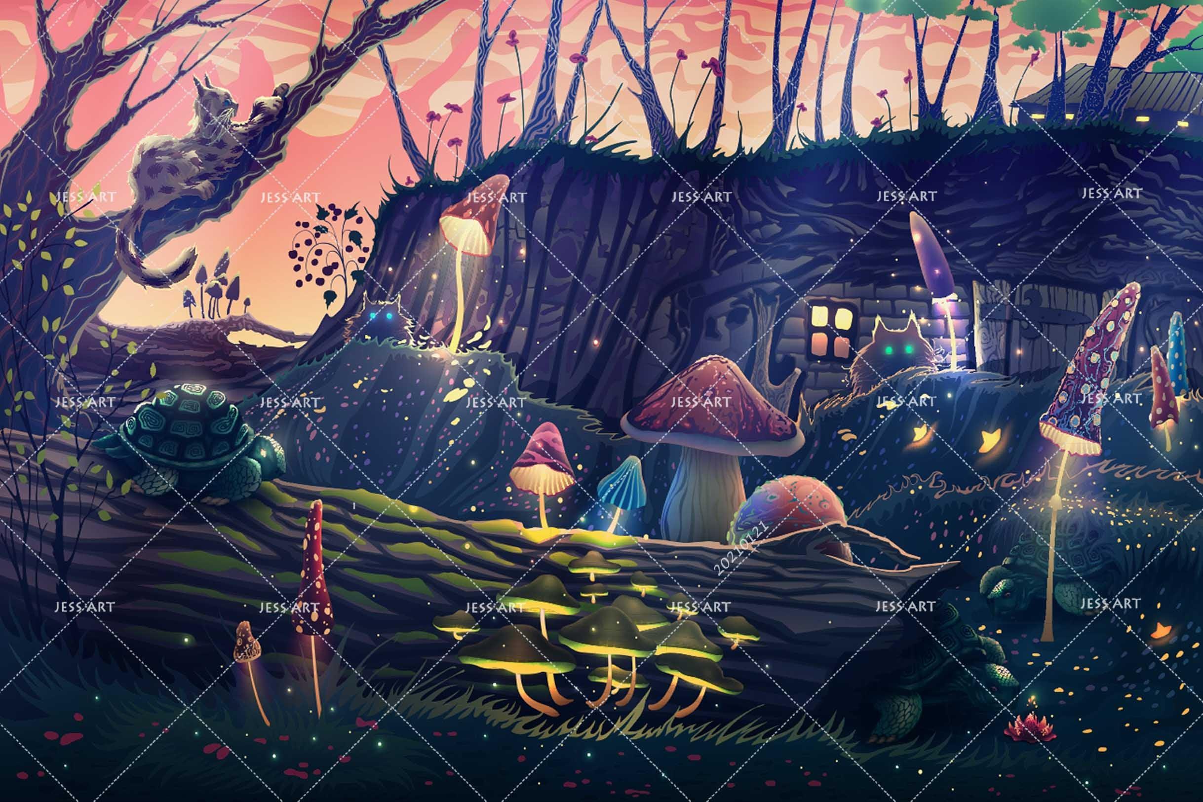 3D Fairytale Forest Chalet Mushroom Wall Mural Wallpaper LQH 47- Jess Art Decoration