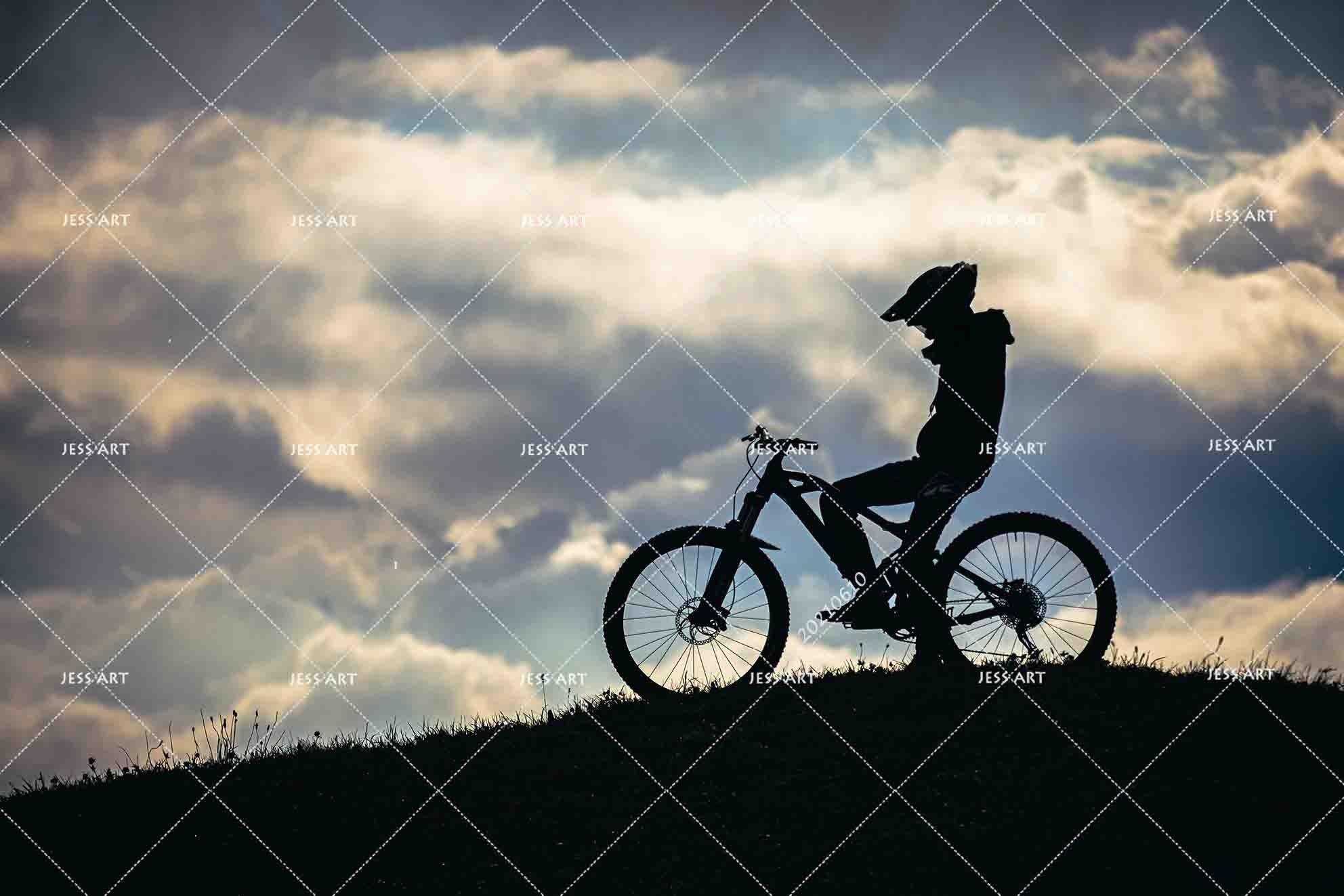 3D Dusk Ride Bike Silhouette Grassland Sky Wall Mural Wallpaper SWW1851- Jess Art Decoration