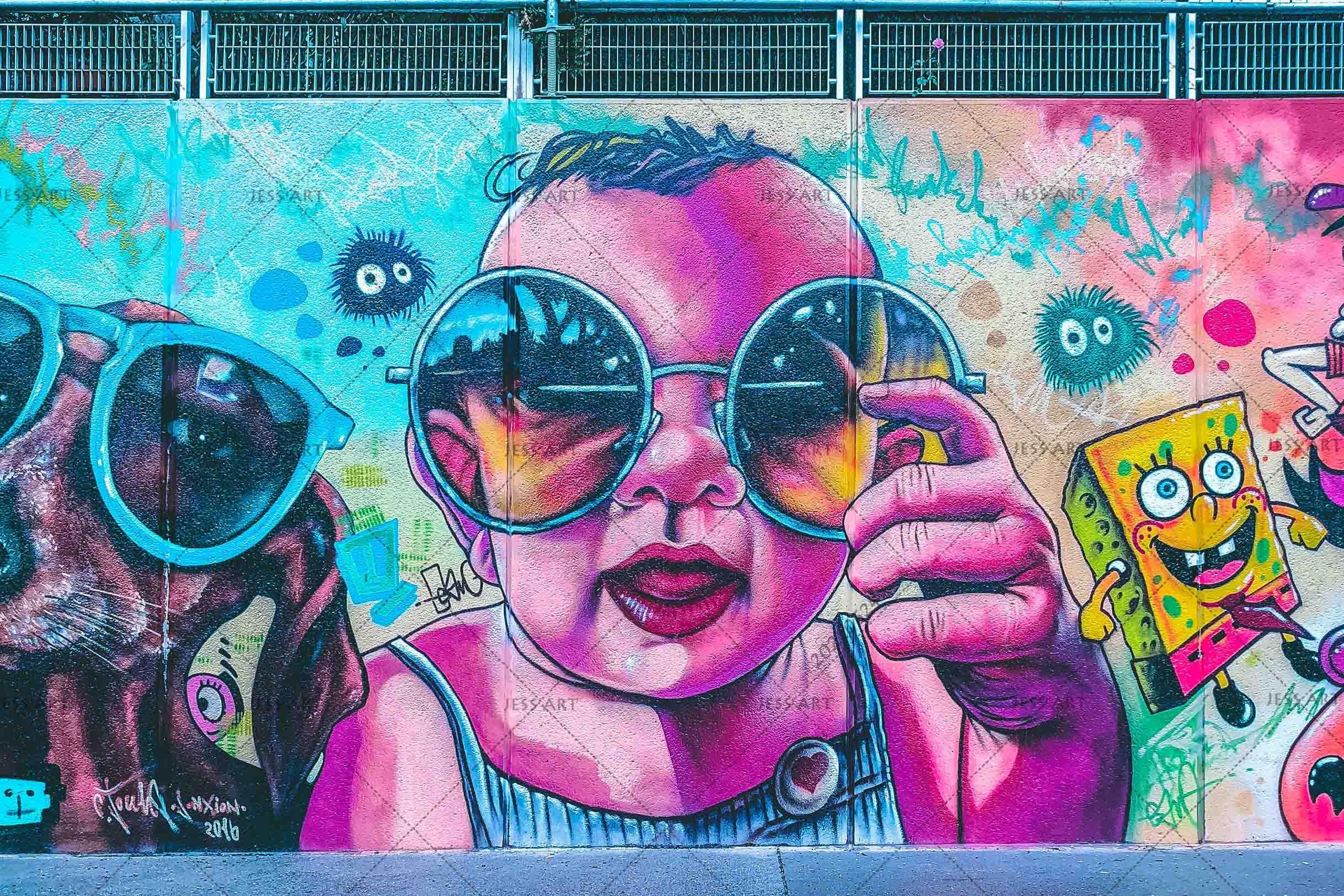 3D Abstract Graffiti Child Dog Bacteria Spongebob Wall Mural