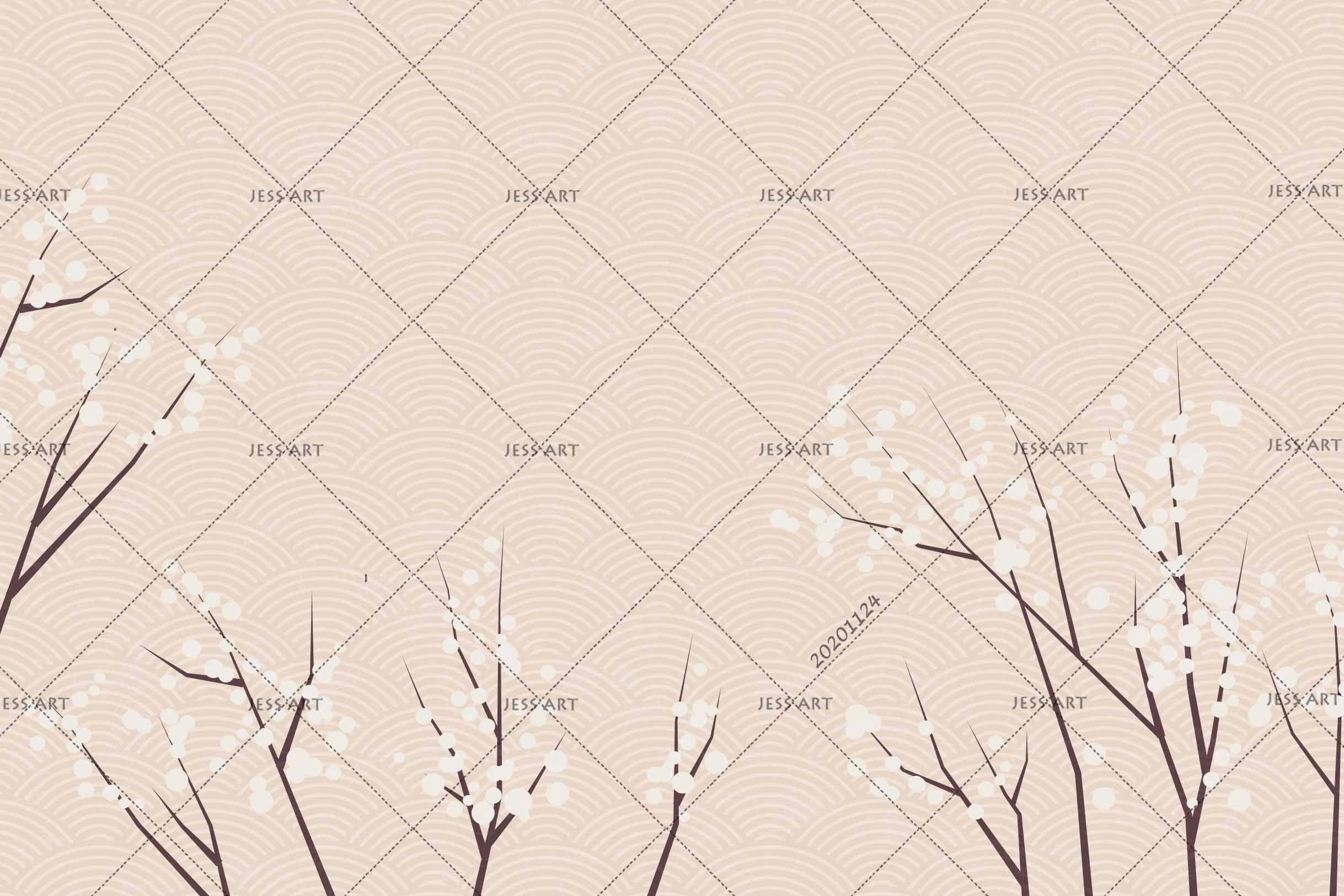 3D Hand Drawn White Floral Tree Plant Wall Mural Wallpaper LXL- Jess Art Decoration