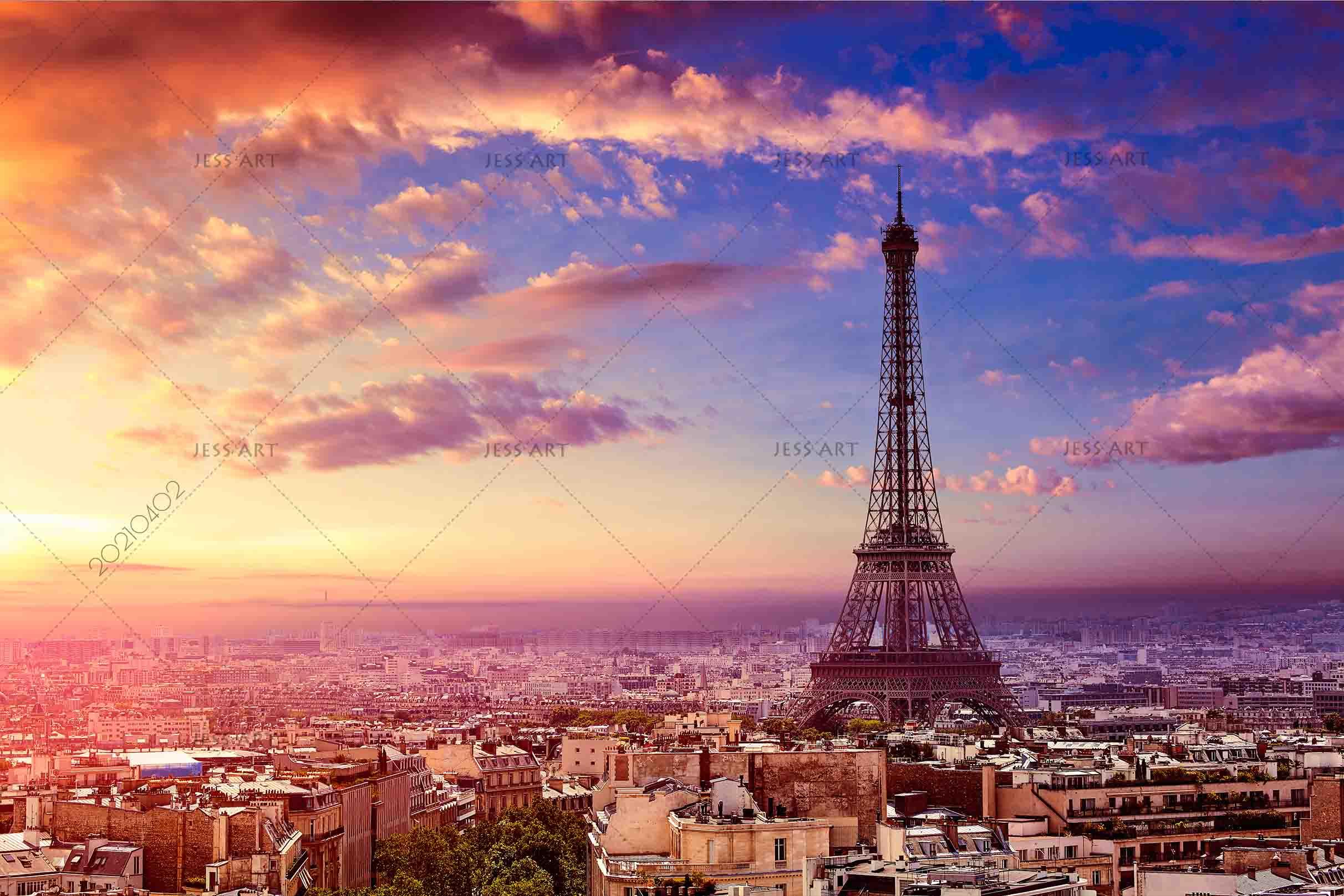 3D Sunset Sky Paris Tower Wall Mural Wallpaper LQH 126- Jess Art Decoration