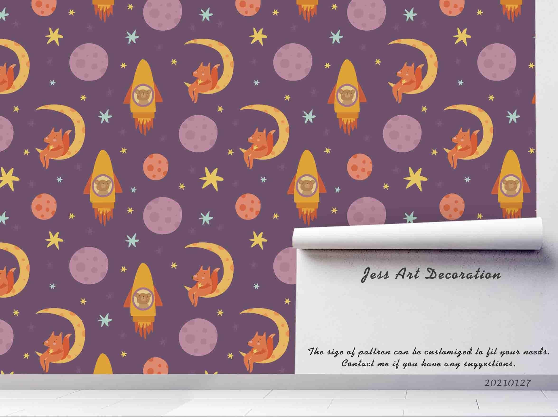 3D Cartoon Moon Planet Rocket Wall Mural Wallpaper LQH 108- Jess Art Decoration