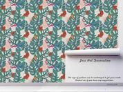 3D Hand Drawn Red Floral Green Palm Leaves Plant Pattern Wall Mural Wallpaper LXL- Jess Art Decoration