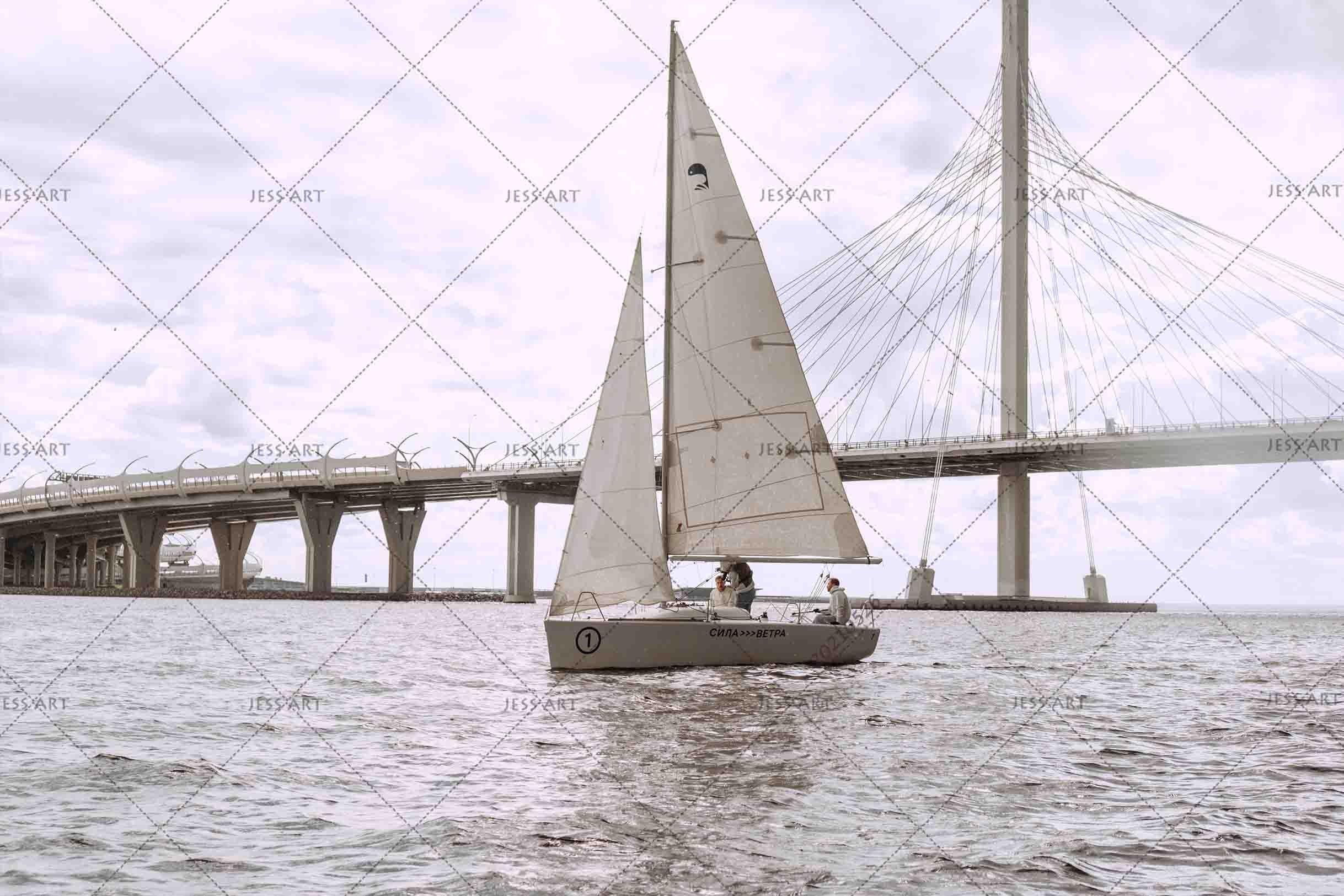 3D Sailboat Sea Bridge Wall Mural Wallpaper SWW293- Jess Art Decoration