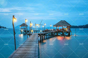3D Tropics Seaside Trestle Hut Dusk Wall Mural Wallpaper SWW956- Jess Art Decoration