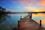 3D Sunset Sky Lake Trestle Wall Mural Wallpaper LQH 707- Jess Art Decoration