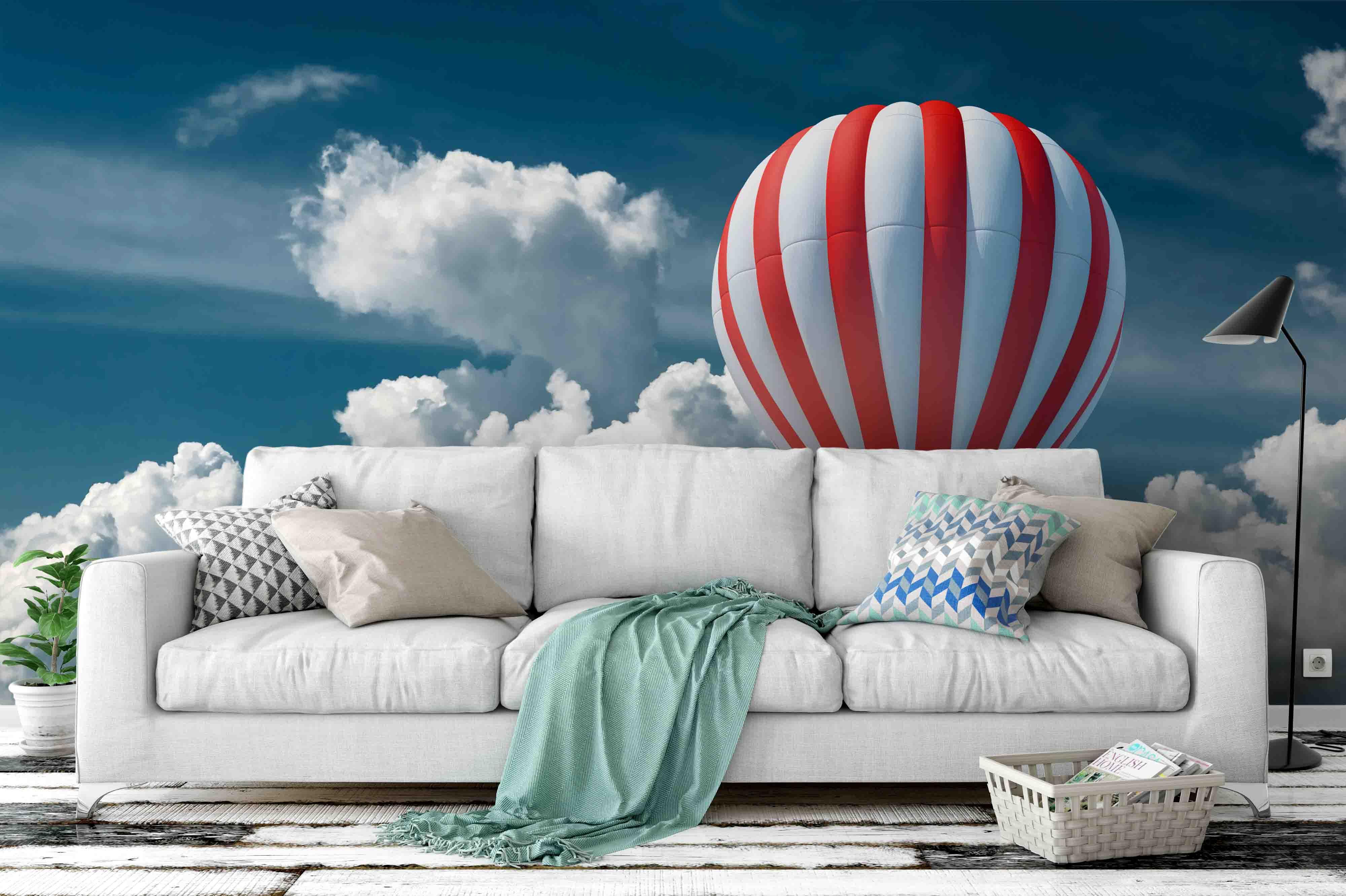 3D blue sky white clouds balloon wall mural wallpaper 9- Jess Art Decoration