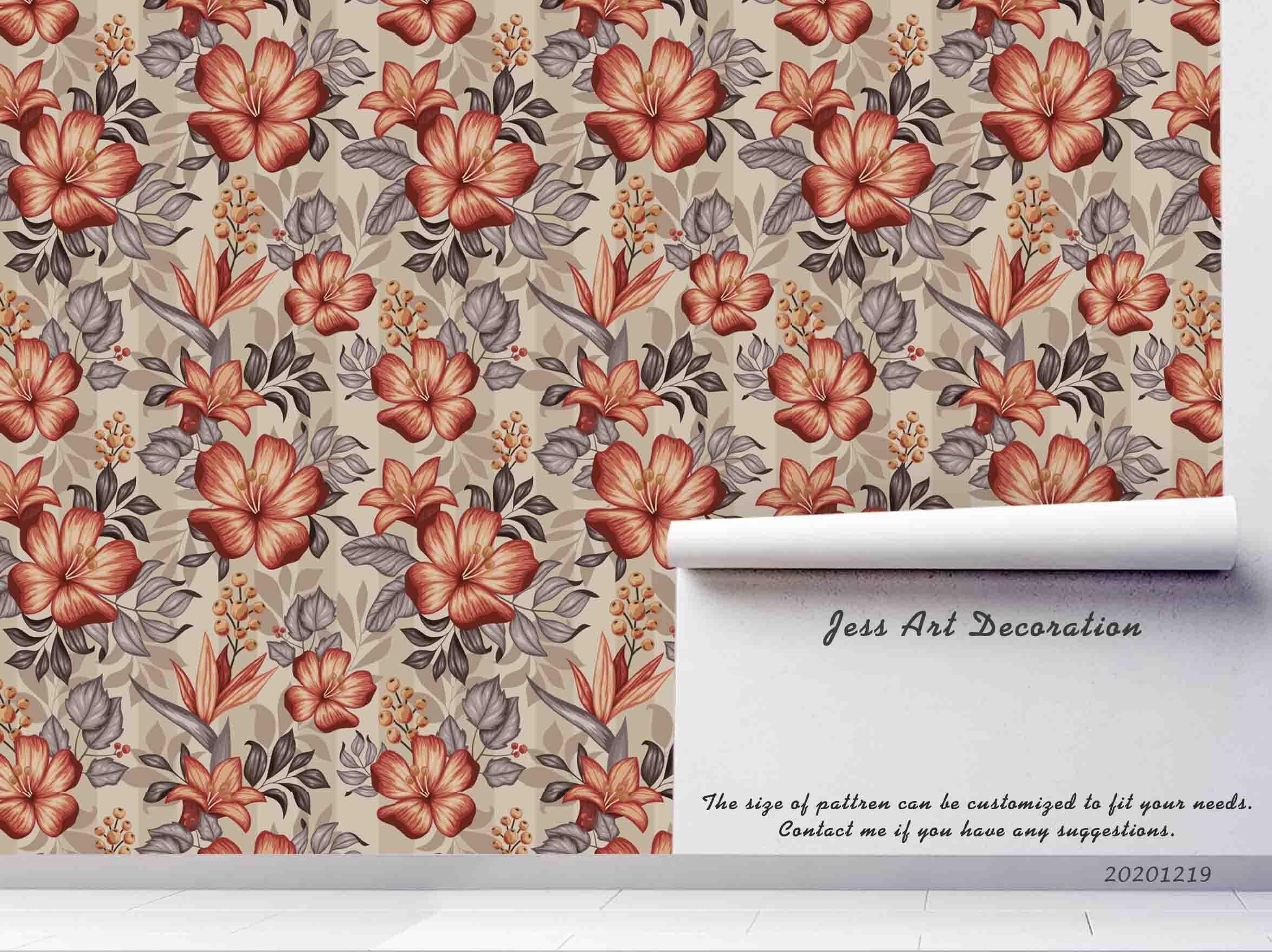 3D Hand Drawn Red Floral Wall Mural Wallpaper LQH 99- Jess Art Decoration