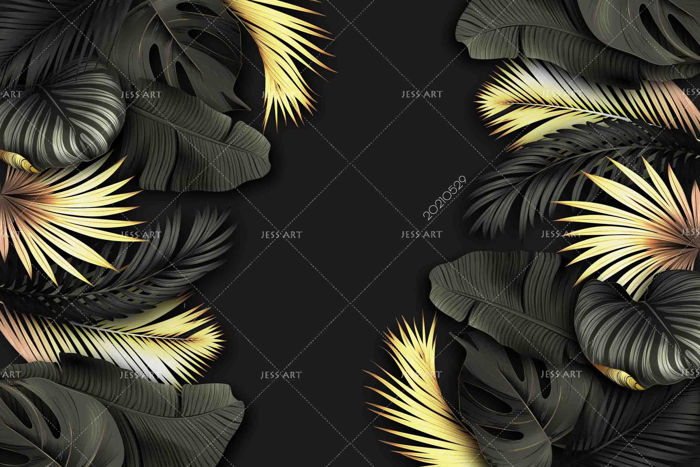3D Realistic Black Golden Leaf  Wall Mural Wallpaper SWW545- Jess Art Decoration