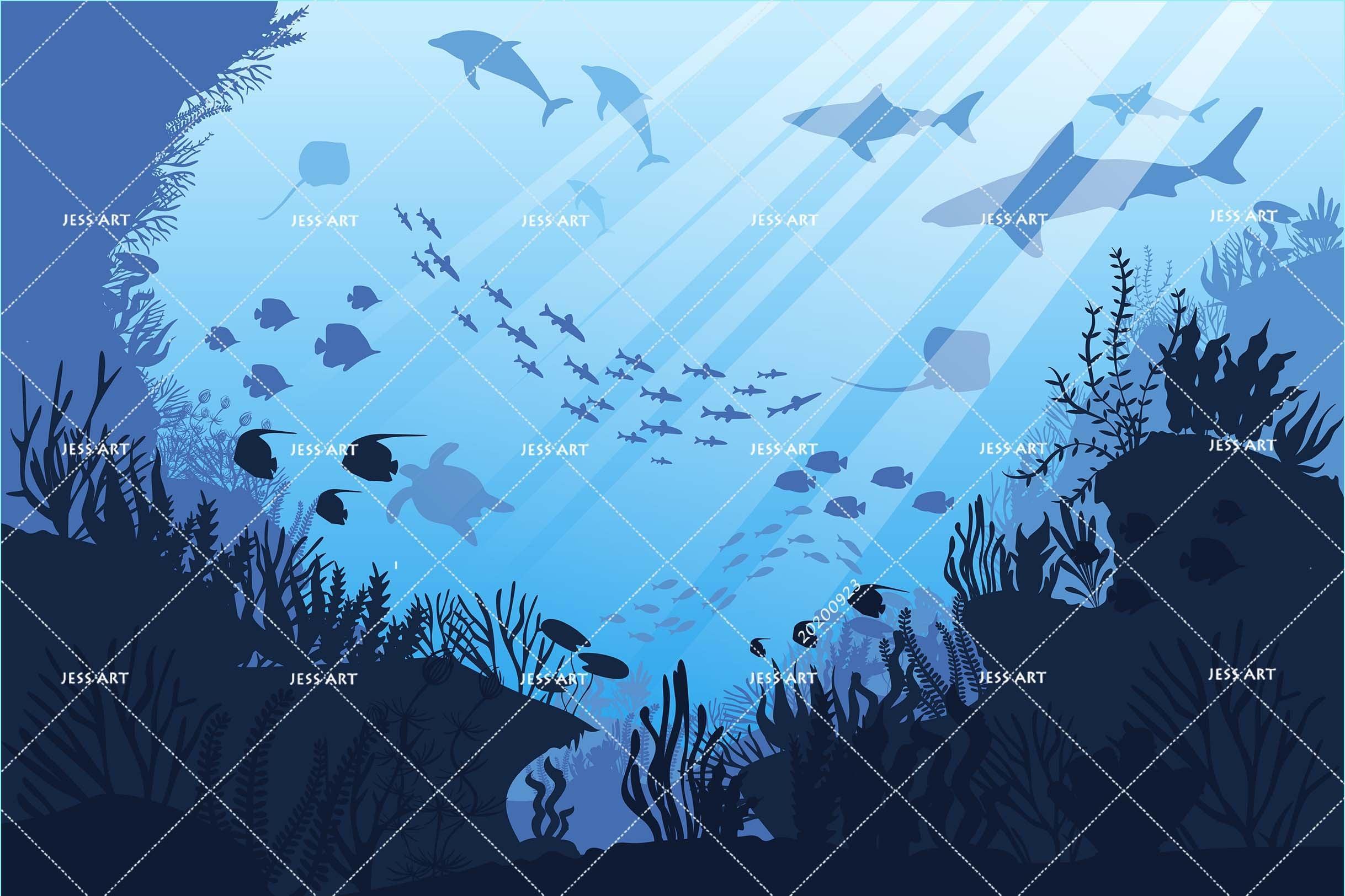 3D Sea Underwater Ocean Bottom Fishes Wall Mural Wallpaper WJ 3127- Jess Art Decoration