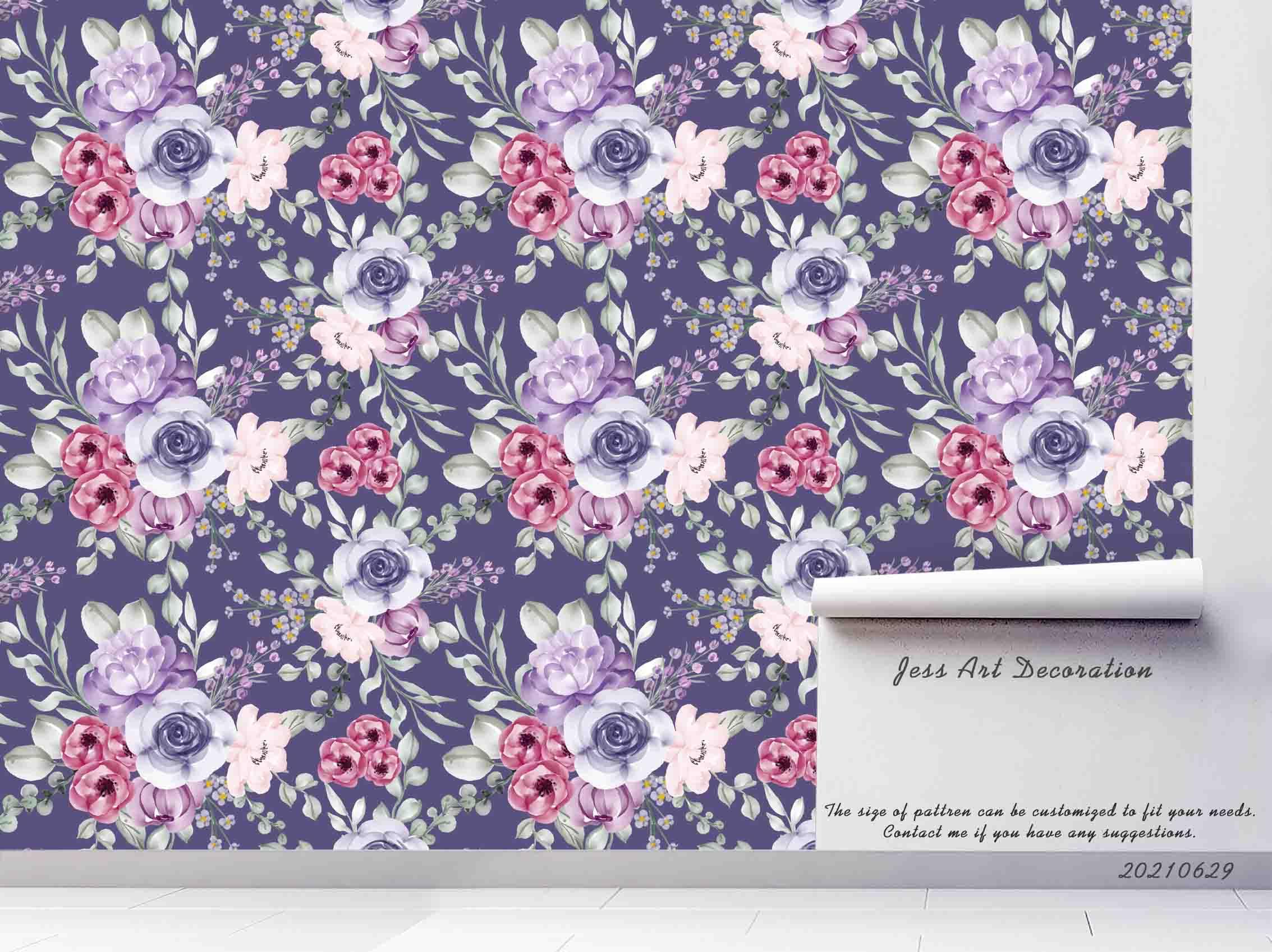 3D Hand Drawn Purple Rose Floral Wall Mural Wallpaper LQH 60- Jess Art Decoration