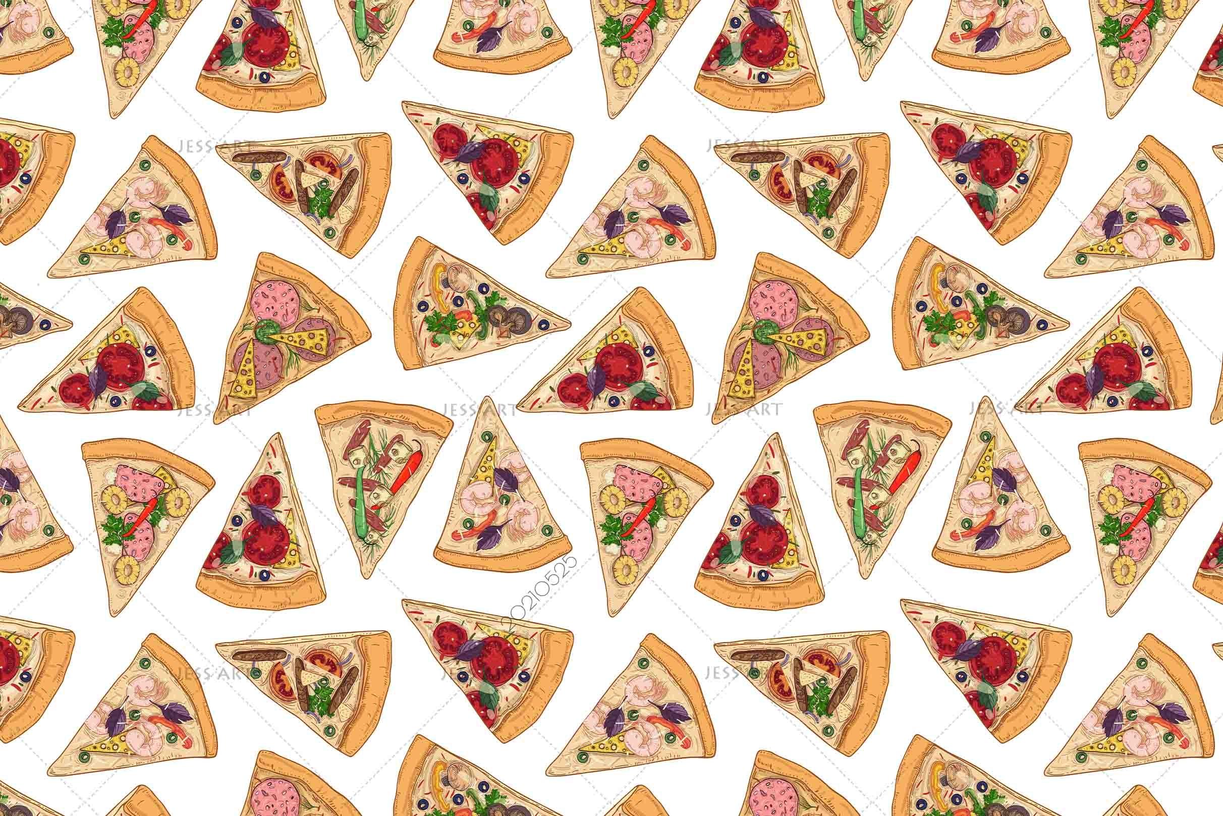 3D Pizza Slice Pattern White Cartoon Wall Mural Wallpaper SWW97- Jess Art Decoration