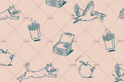 3D Cartoon Hand Drawn French Fries Apple Bird Animal Pattern Wall Mural Wallpaper LXL- Jess Art Decoration