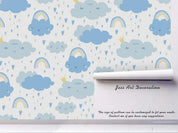 3D Cartoon Blue Cloud Rain Rainbow Wall Mural Wallpaper A199 LQH- Jess Art Decoration