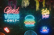3D Hamburger Coffee Neon Light Good Floral Wall Mural Wallpaper SWW102- Jess Art Decoration