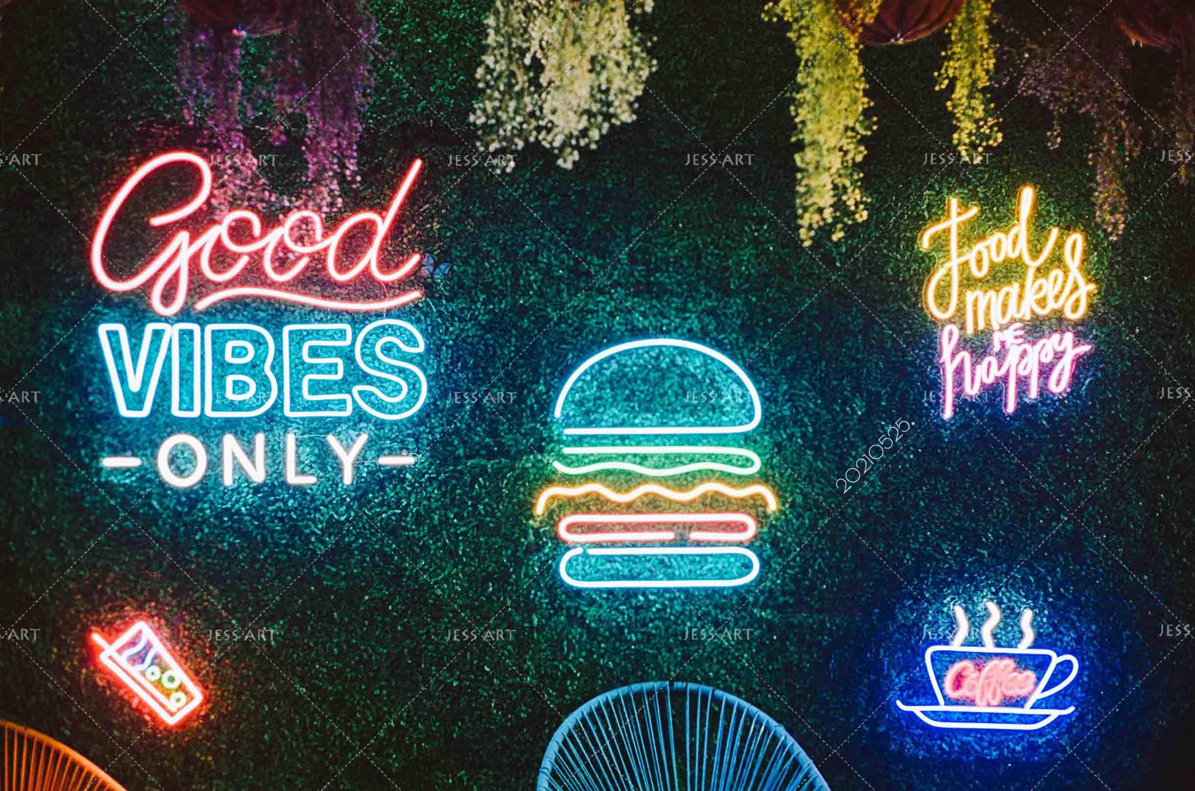 3D Hamburger Coffee Neon Light Good Floral Wall Mural Wallpaper SWW102- Jess Art Decoration