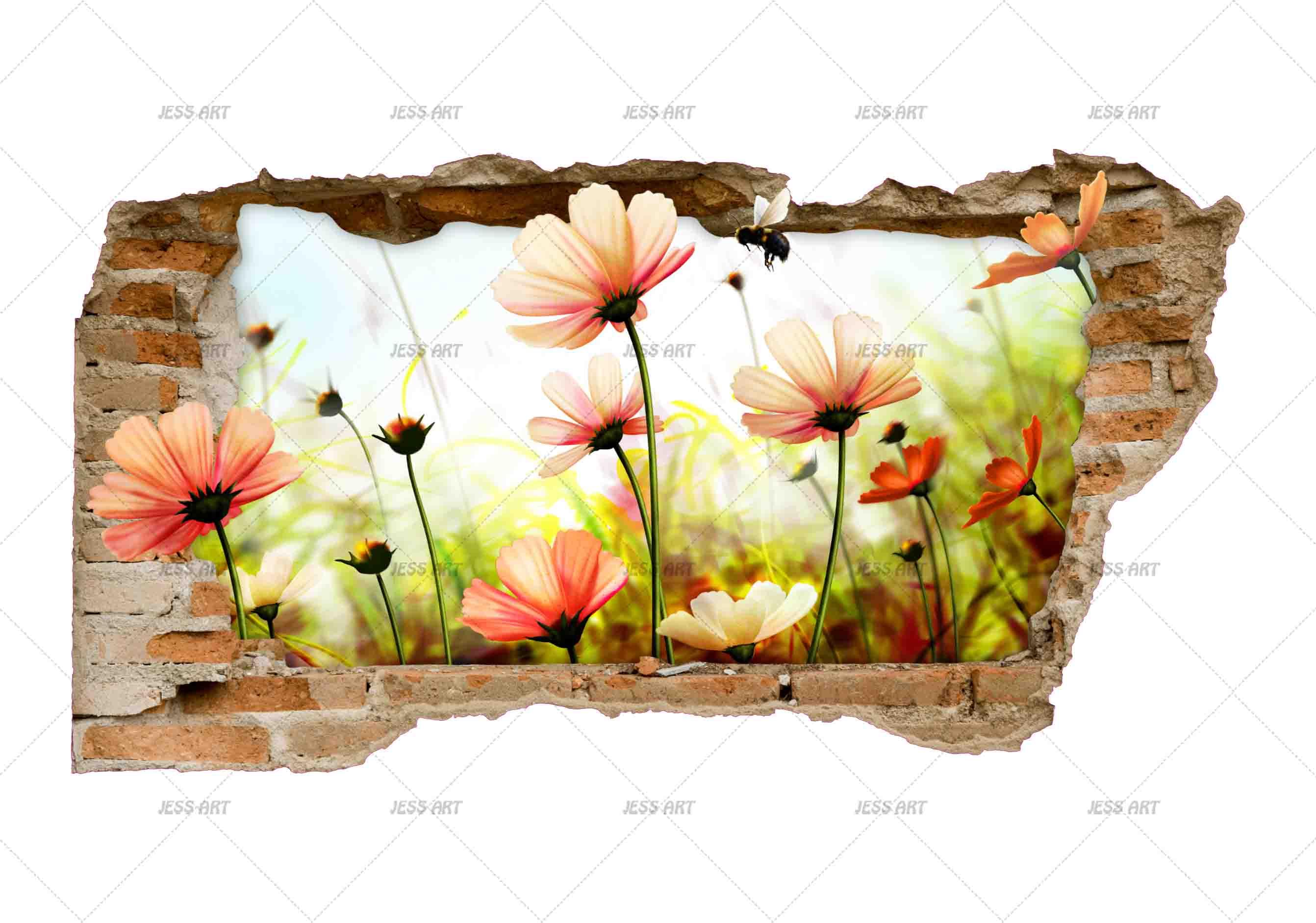 3D Brick Wall Flowers Bee Wall Mural Wallpaper  1- Jess Art Decoration