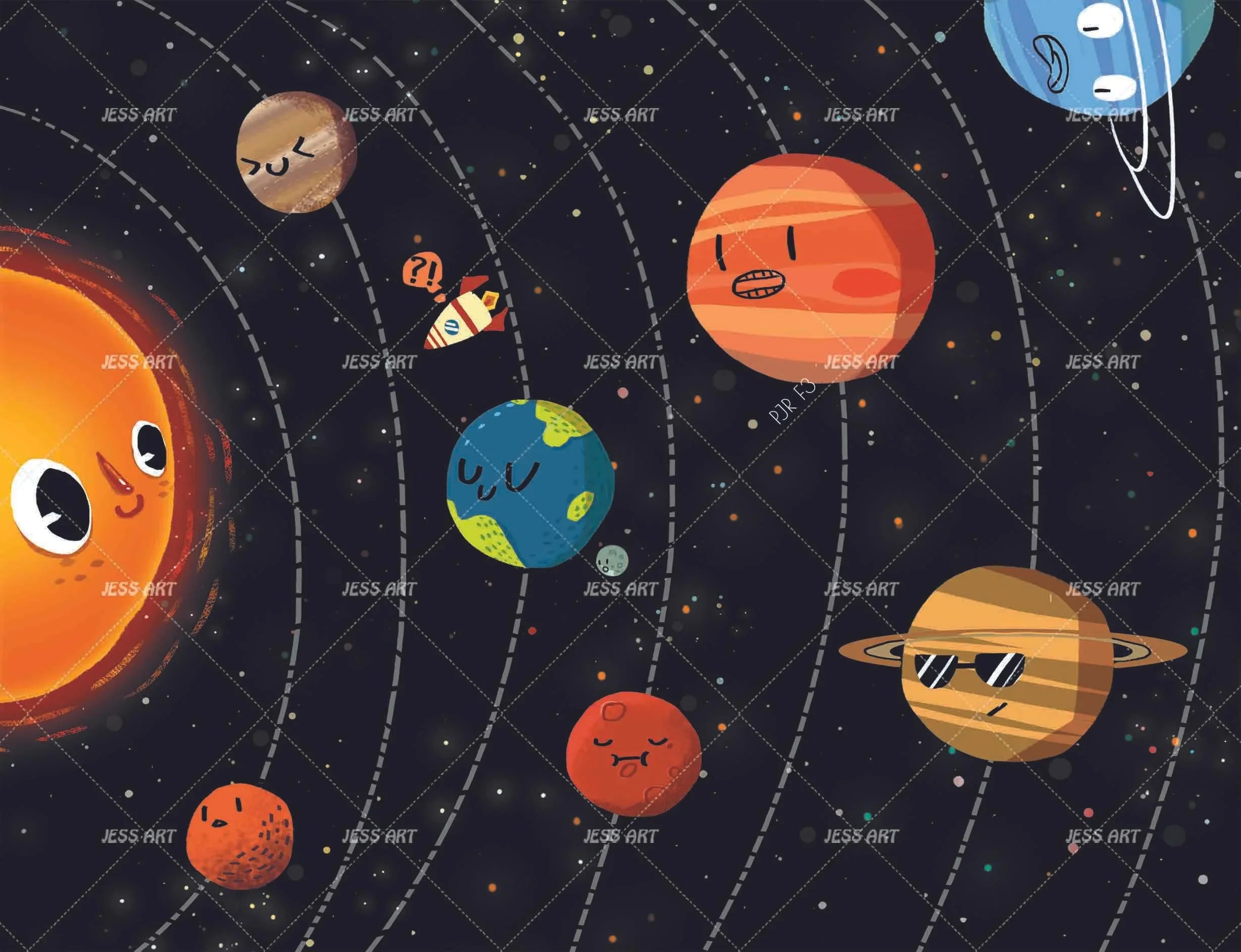 3D Cartoon Solar System cartoon solar system mural wall mural wallpaper for kids room - view 5