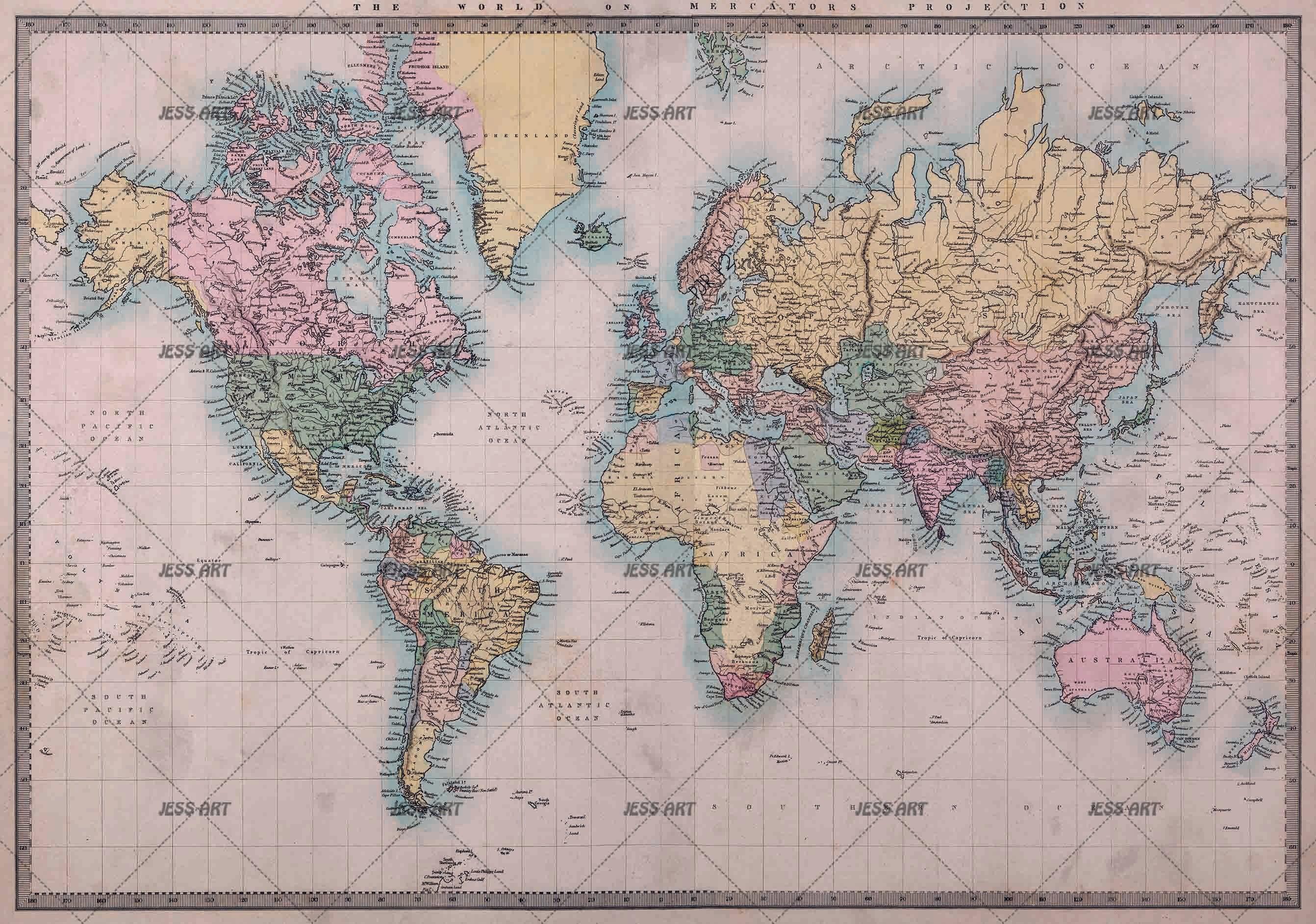 3D Colourful World Map Wall Mural Wallpaper WJ 2184- Jess Art Decoration